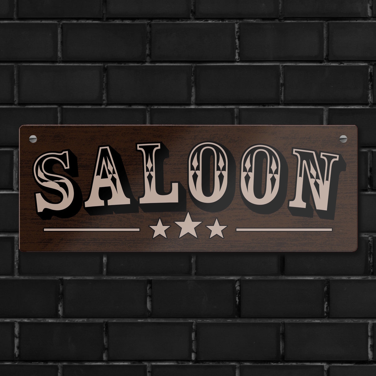 Saloon Metallschild in Holzoptik