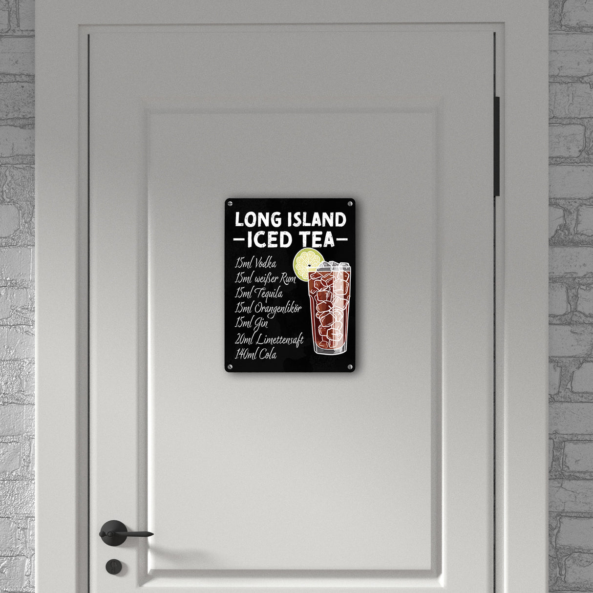Metallschild mit Cocktailrezept für Long Island Iced Tea