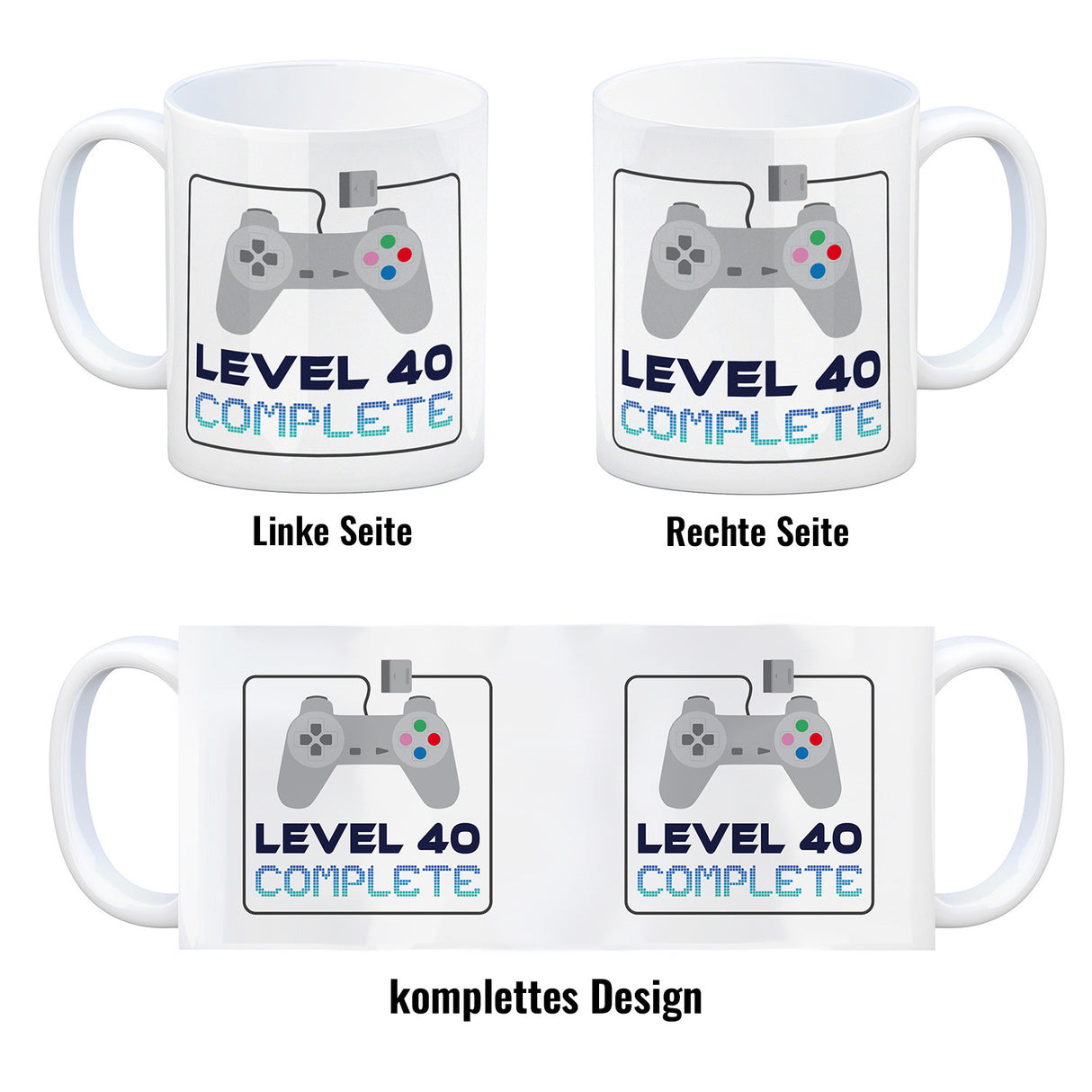 40. Geburtstag Kaffeebecher mit lustigem Spruch: Level 40