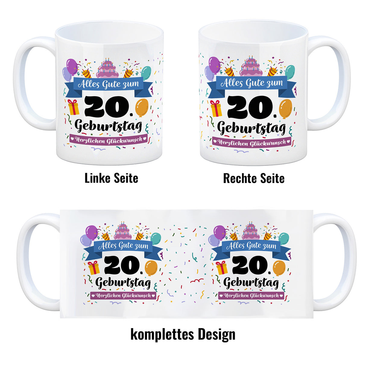 20. Geburtstag Kaffeebecher mit lustigem Spruch: Alles Gute