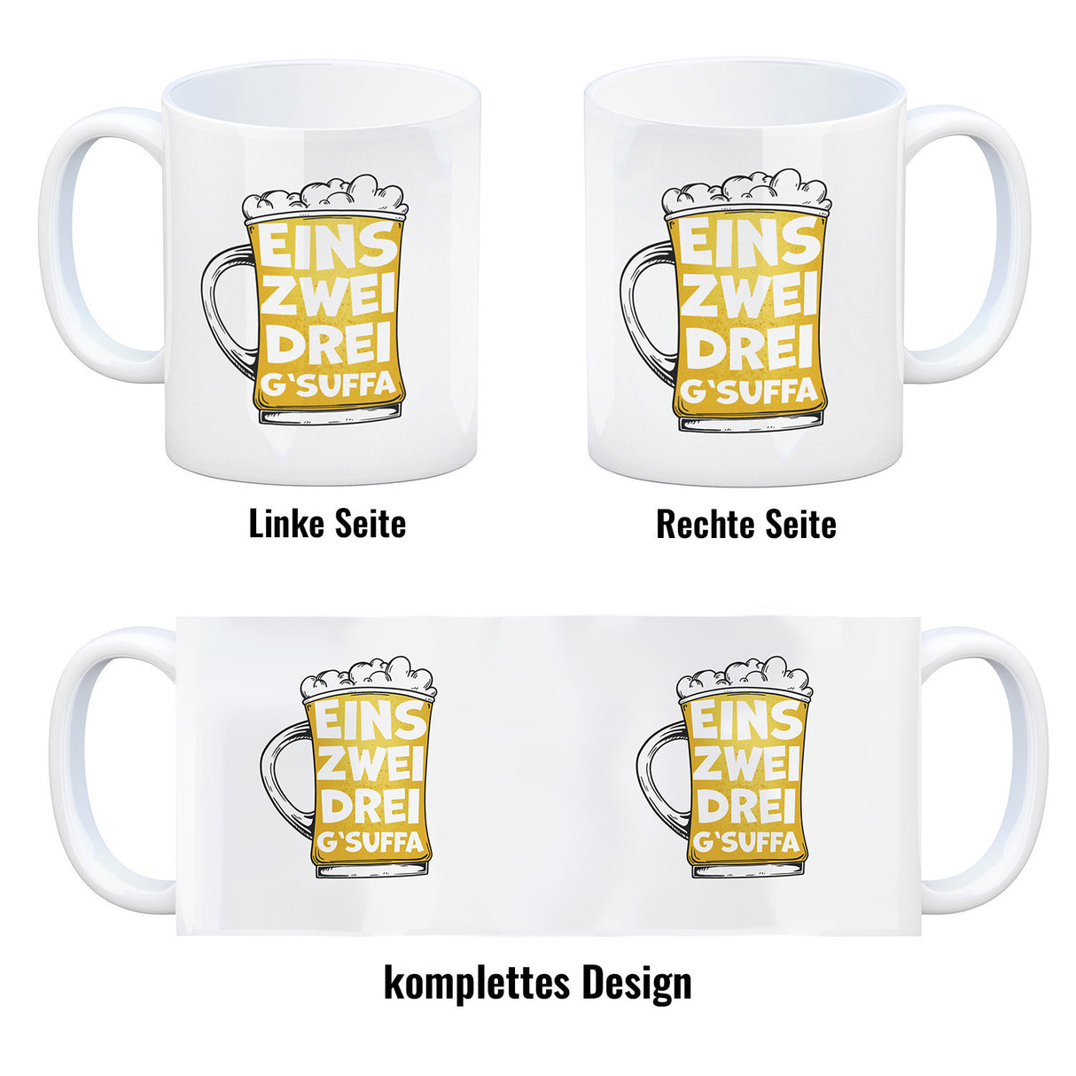 Eins zwei drei G'suffa witziger Kaffeebecher für Biertrinker