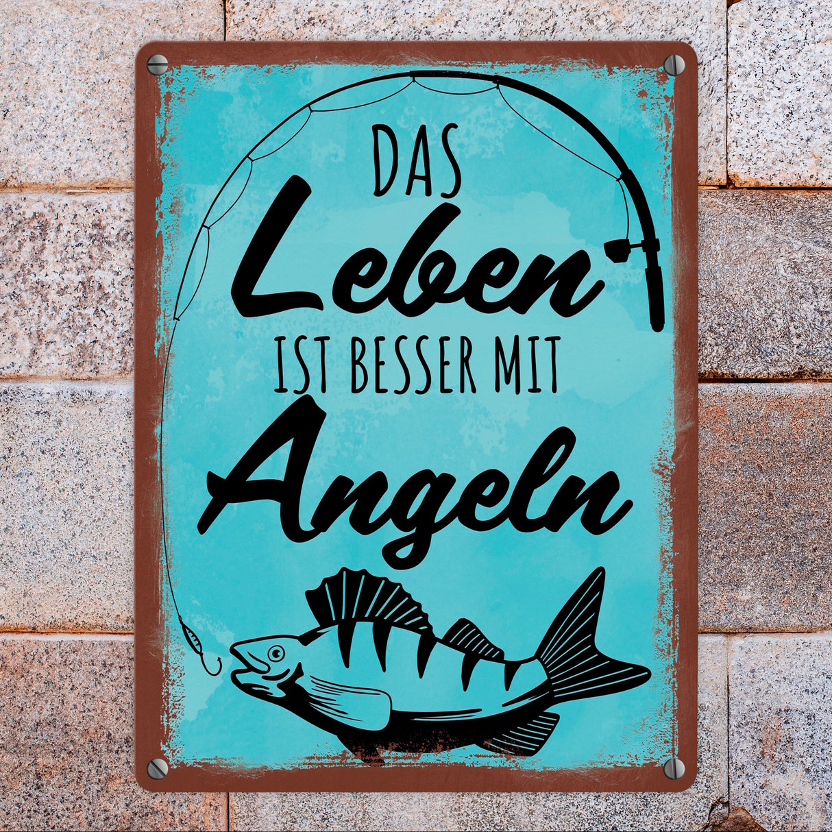 Das Leben ist besser mit Angeln Metallschild mit Fisch Motiv