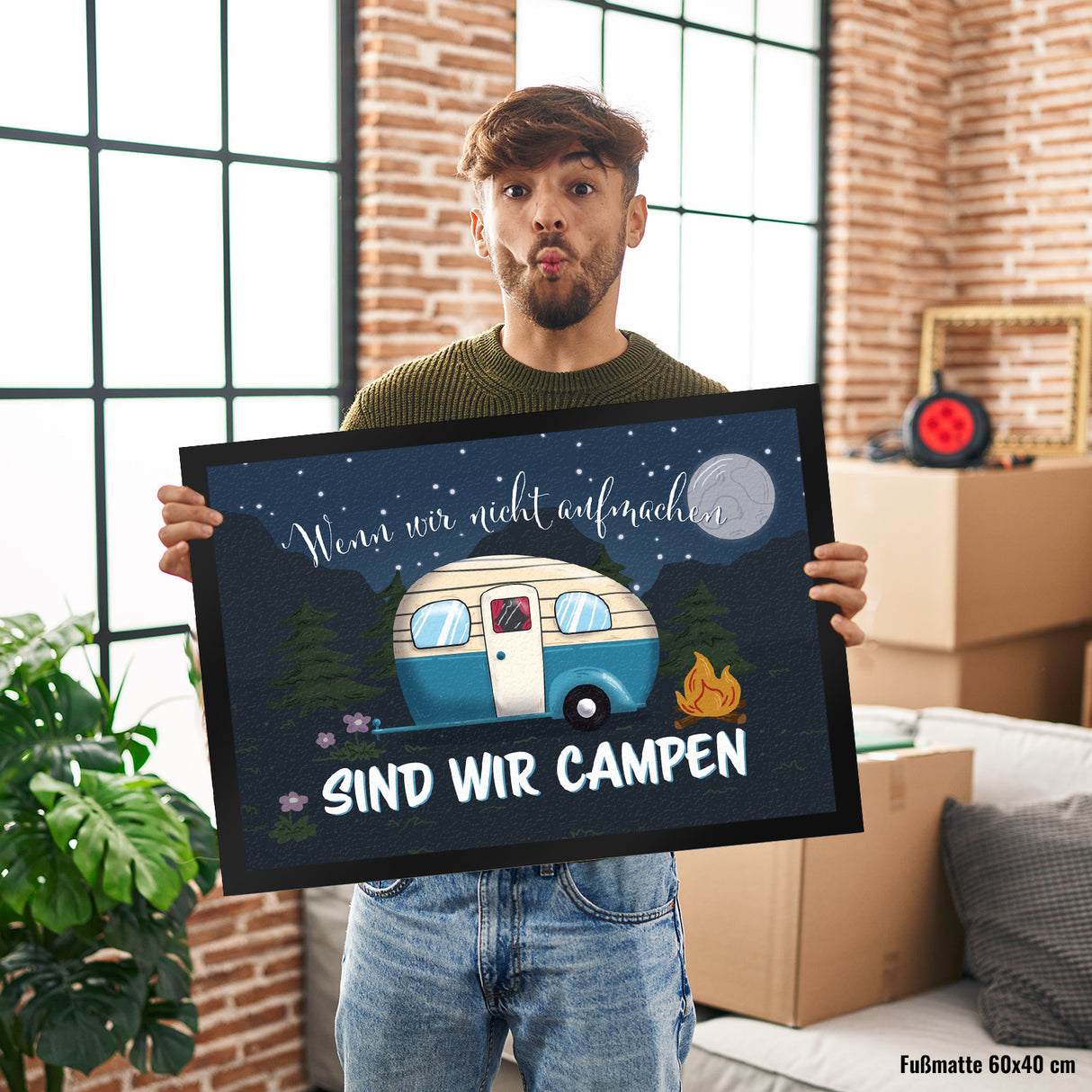 Wenn wir nicht aufmachen sind wir campen Nachthimmel Fußmatte