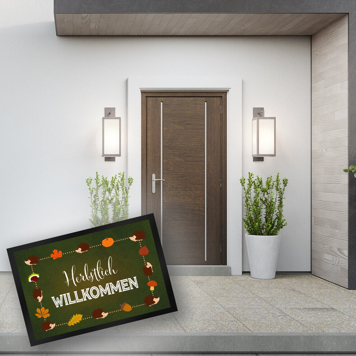 Herbstlich Willkommen Fußmatte mit süßen Igeln