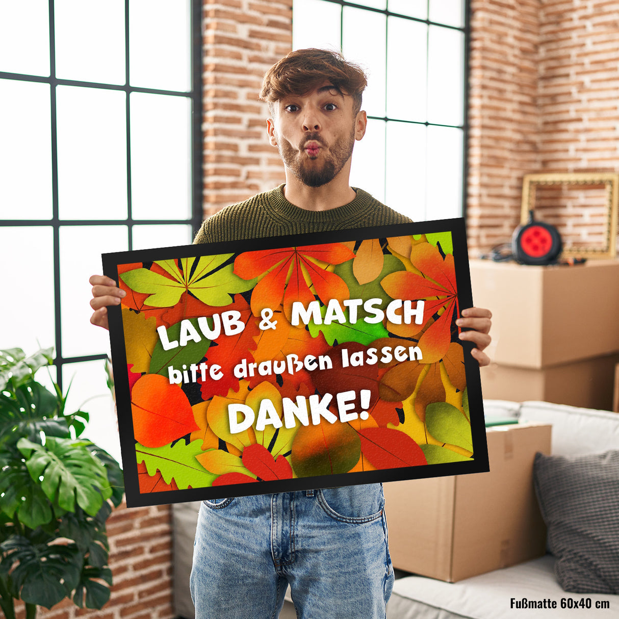 Laub & Matsch bitte draußen lassen Fußmatte mit Laubmotiv
