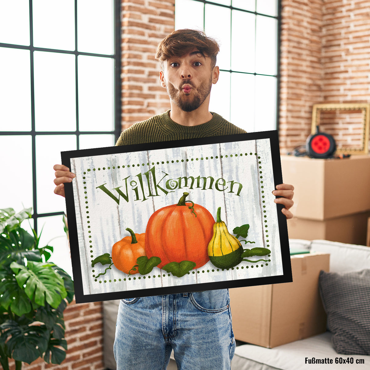 Willkommen Fußmatte mit herbstlichen Kürbissen
