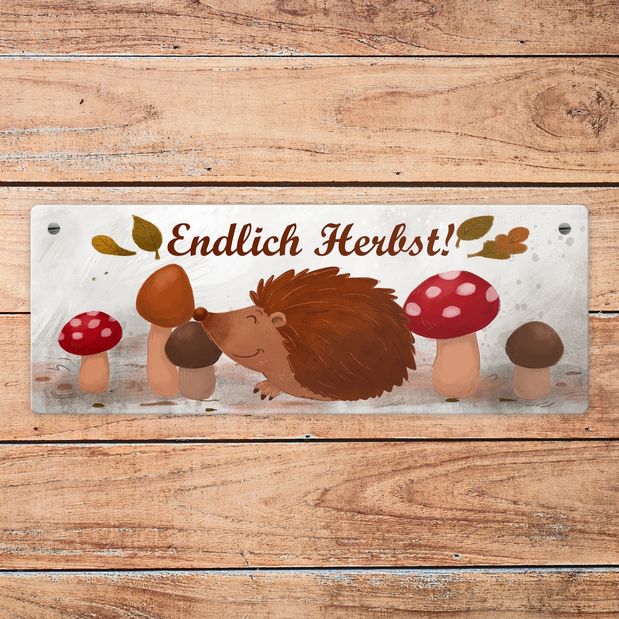 Endlich Herbst Metallschild mit niedlichem Igel