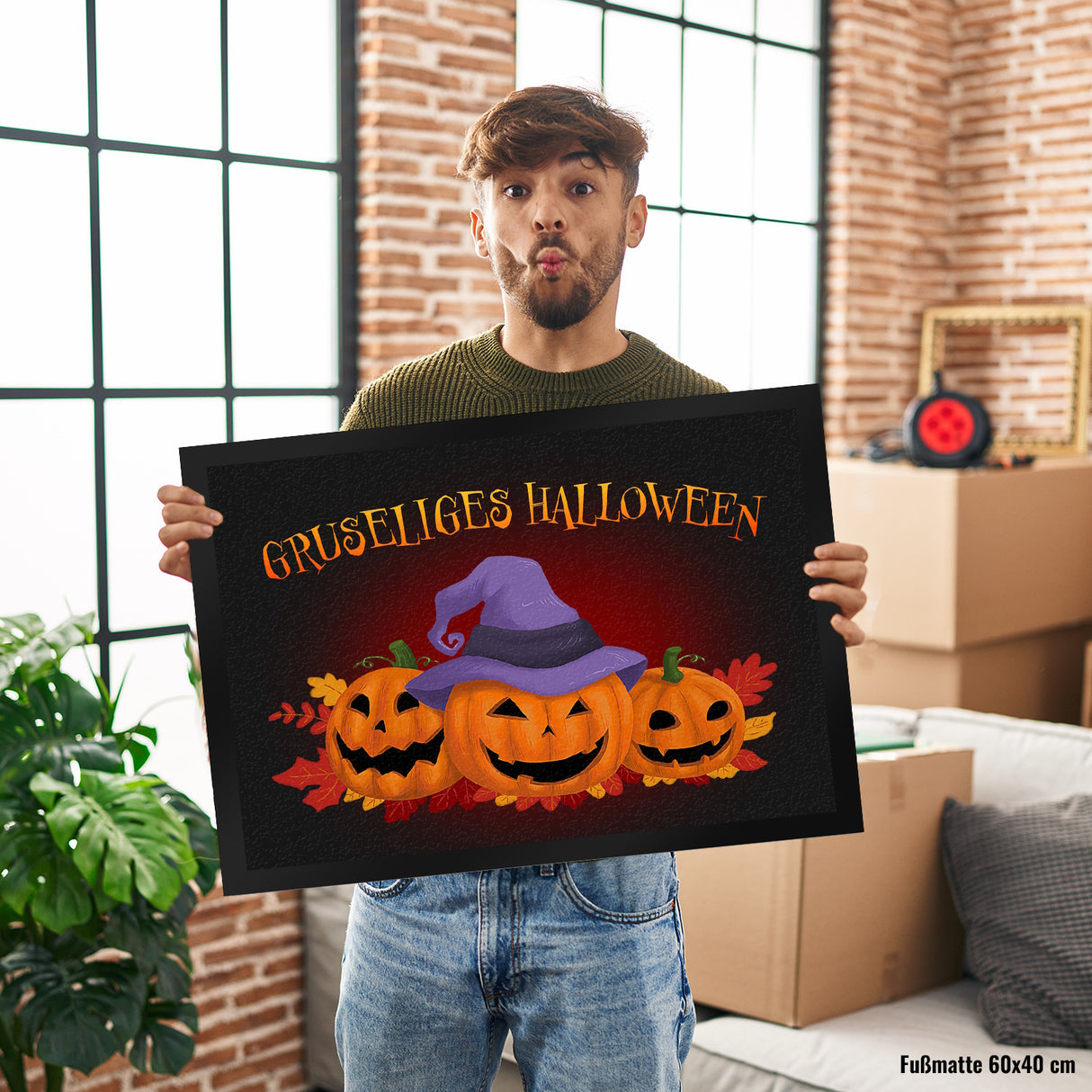 Gruseliges Halloween Fußmatte mit hübschen Kürbissen