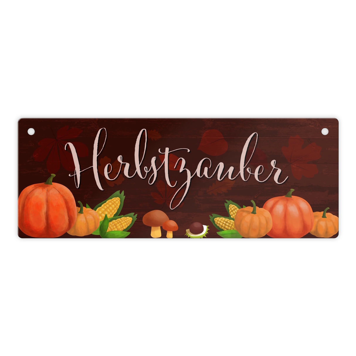 Herbstzauber Metallschild mit Pilzen und Kürbissen