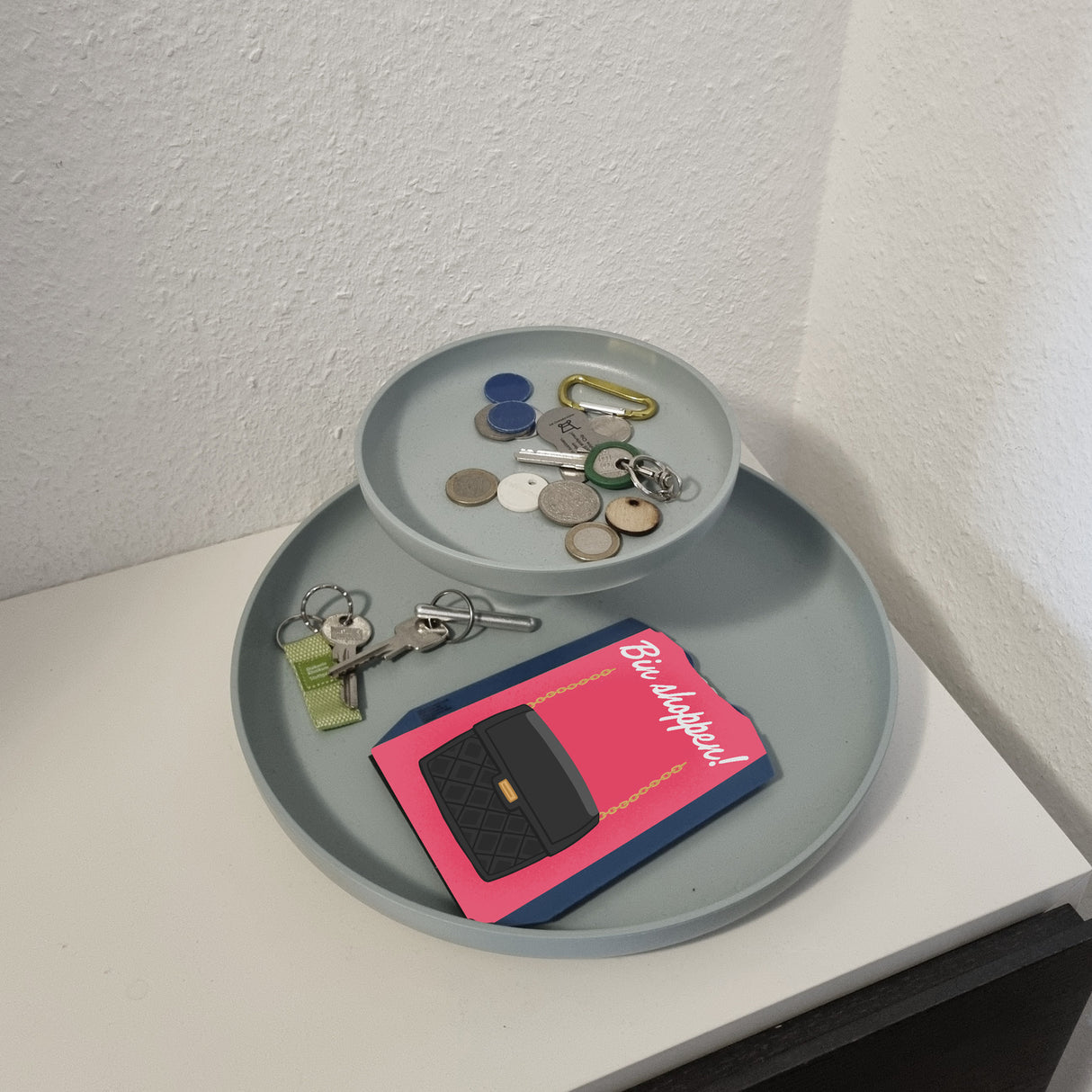 Bin Shoppen Parkscheibe mit Handtasche-Motiv und 2 Einkaufswagenchips