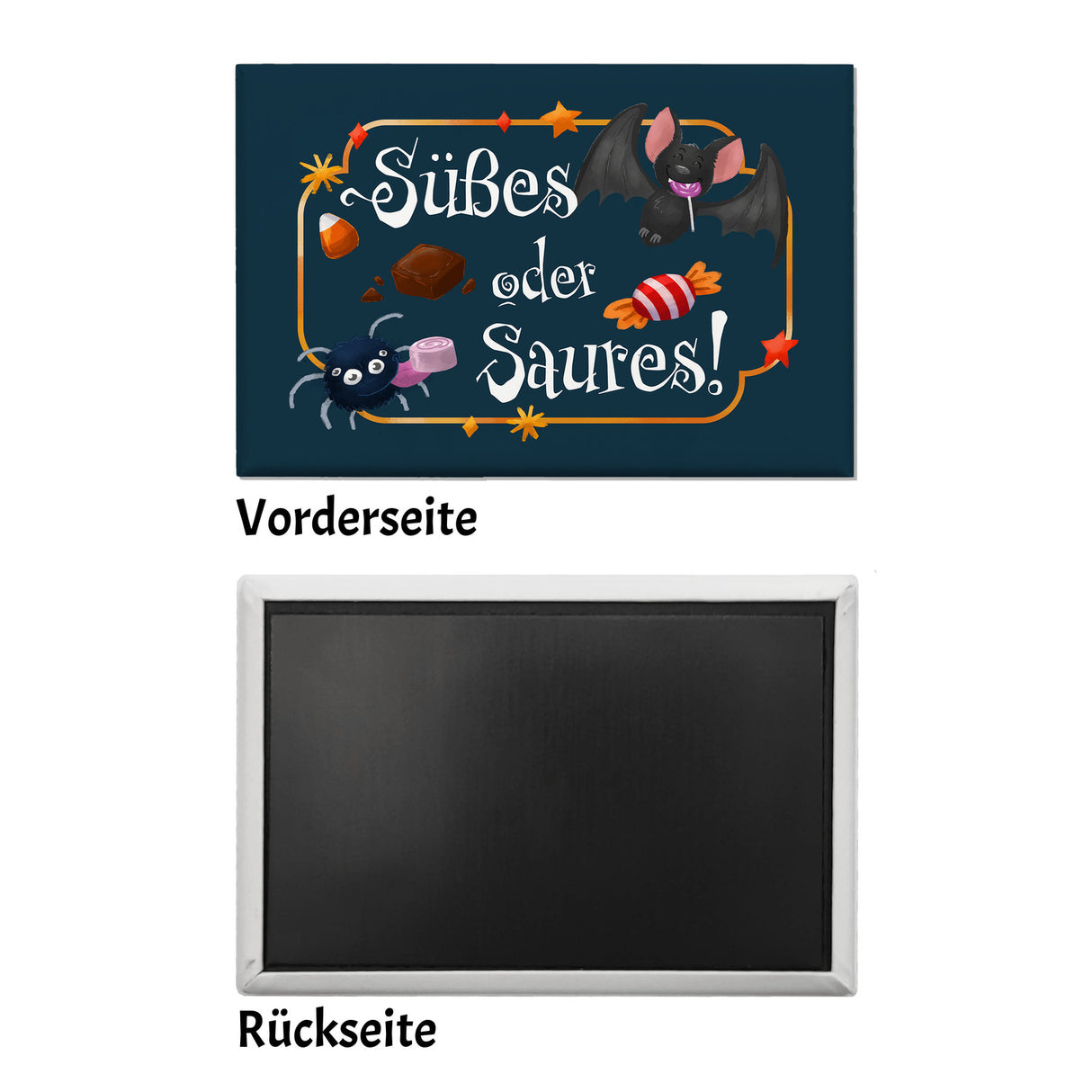 Süßes oder Saures Halloween Souvenir Magnet mit Spinne und Fledermaus