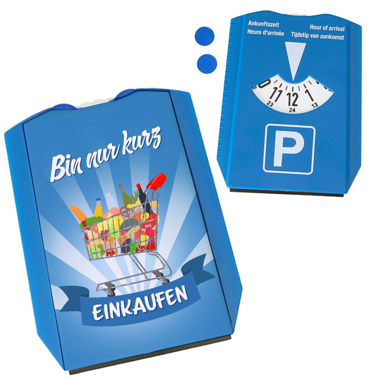Bin nur kurz Einkaufen Parkscheibe mit zwei Einkaufswagenchips