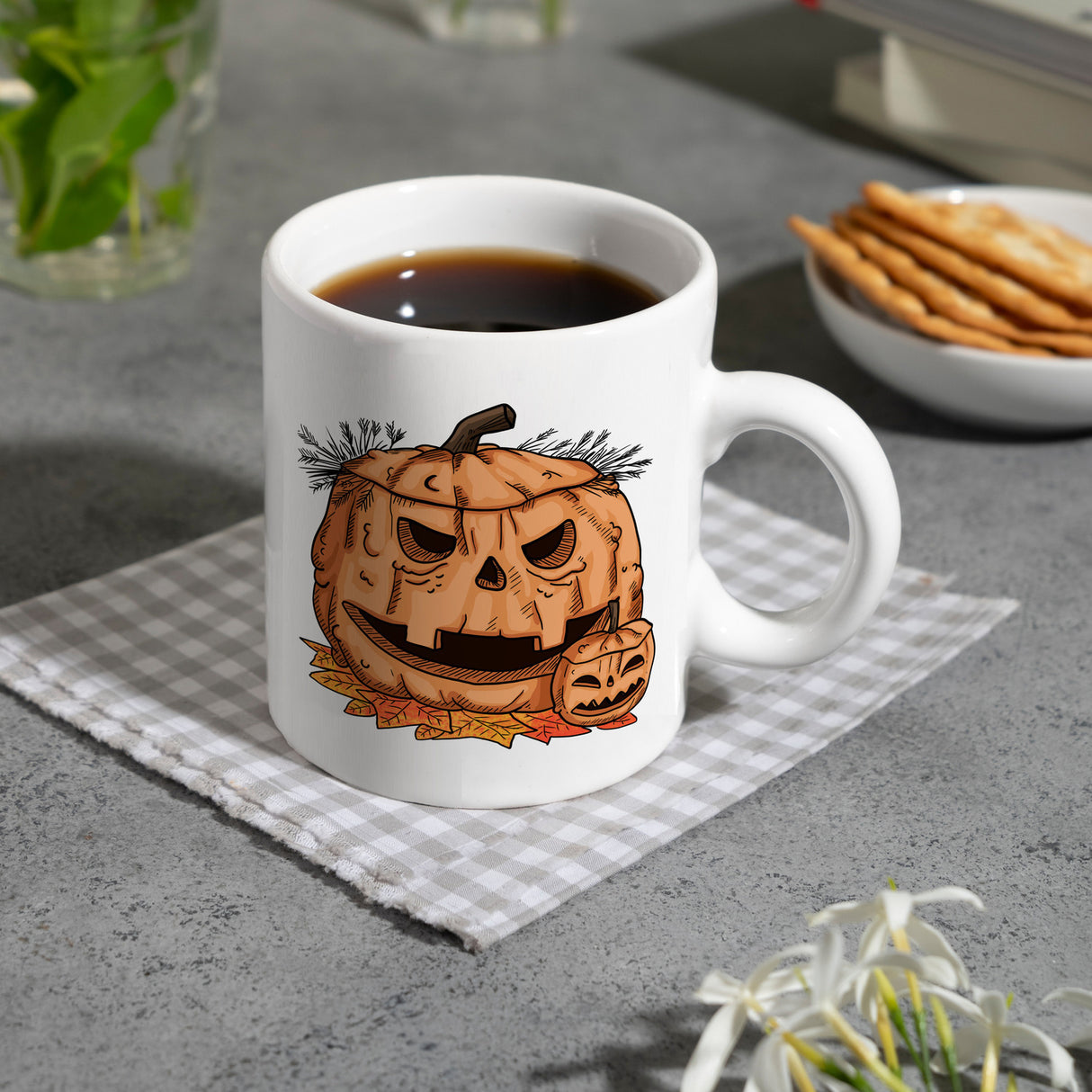 Herbstlicher Kürbiskopf Kaffeebecher