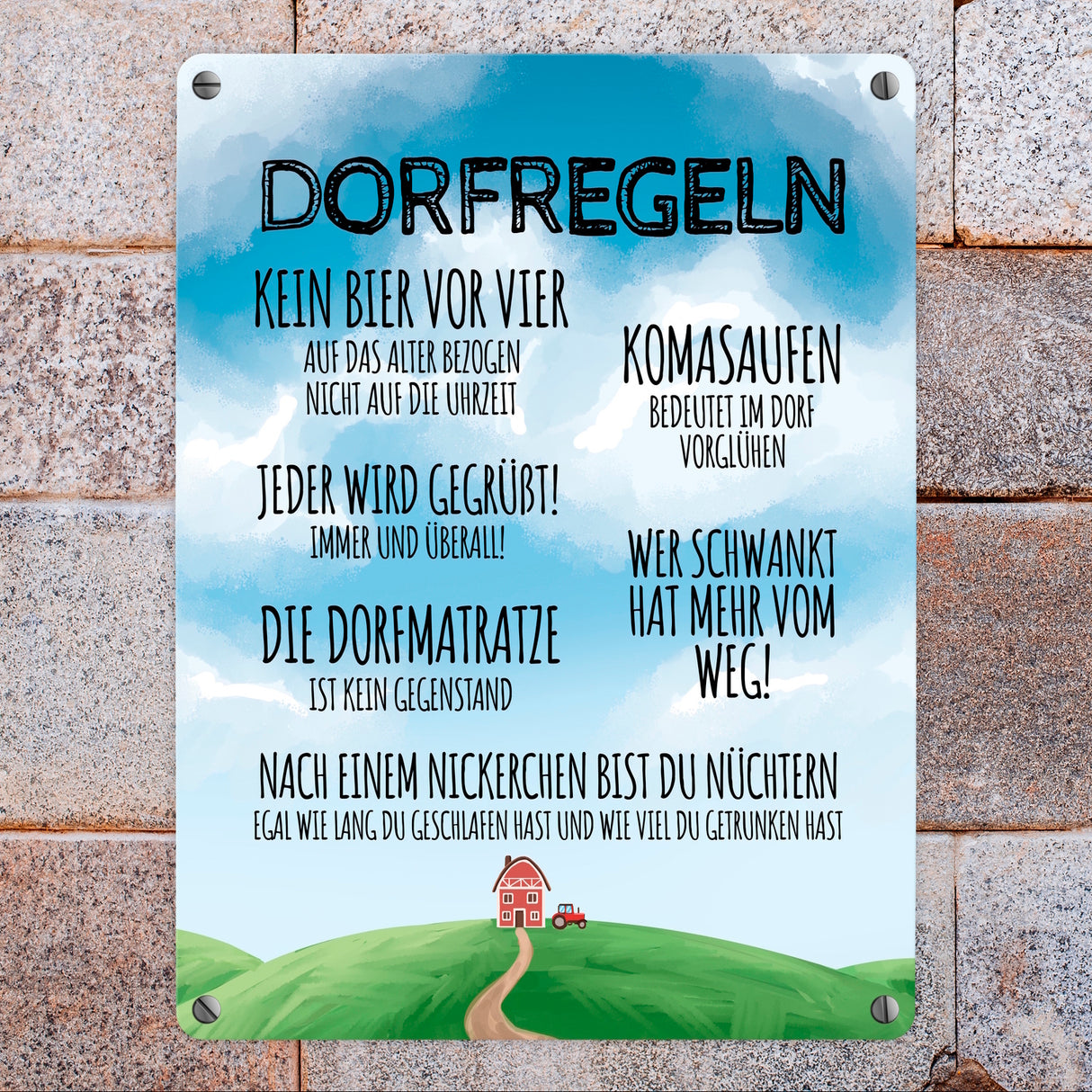 Dorfregeln für Dorfkinder Metallschild