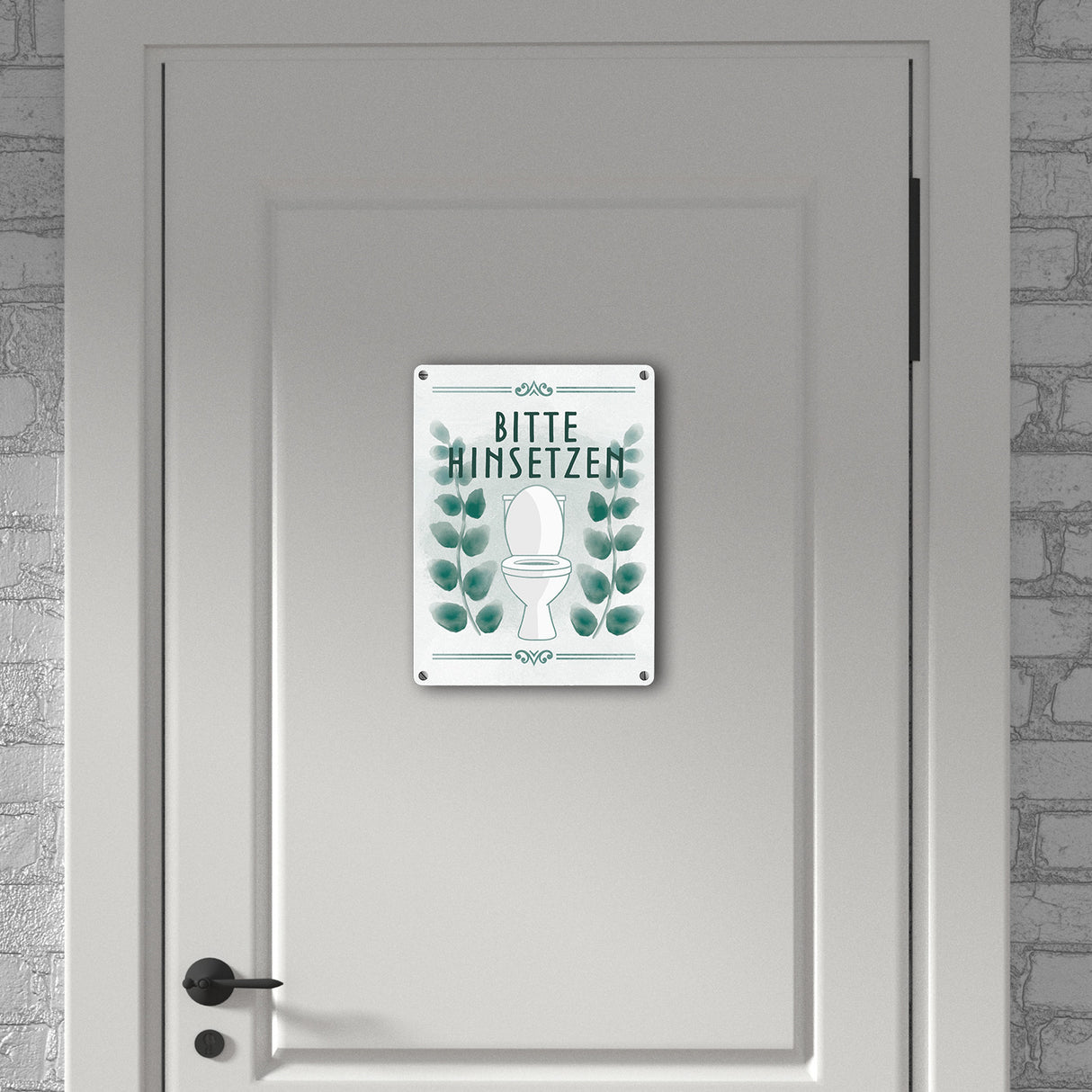 Bitte hinsetzen Toiletten Metallschild mit floralem Muster