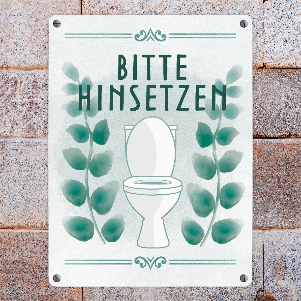 Bitte hinsetzen Toiletten Metallschild mit floralem Muster