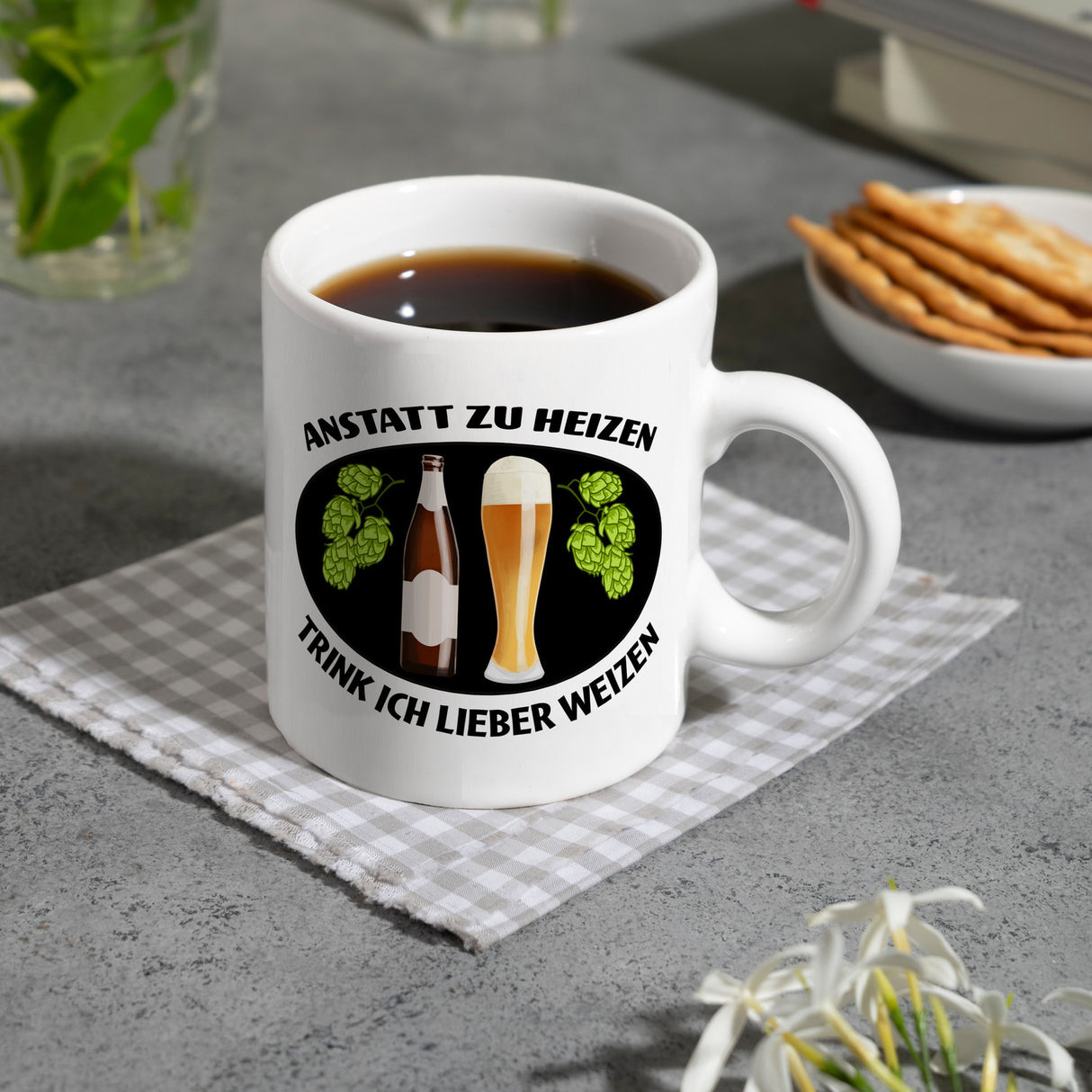 Anstatt zu heizen trink ich lieber Weizen Kaffeebecher