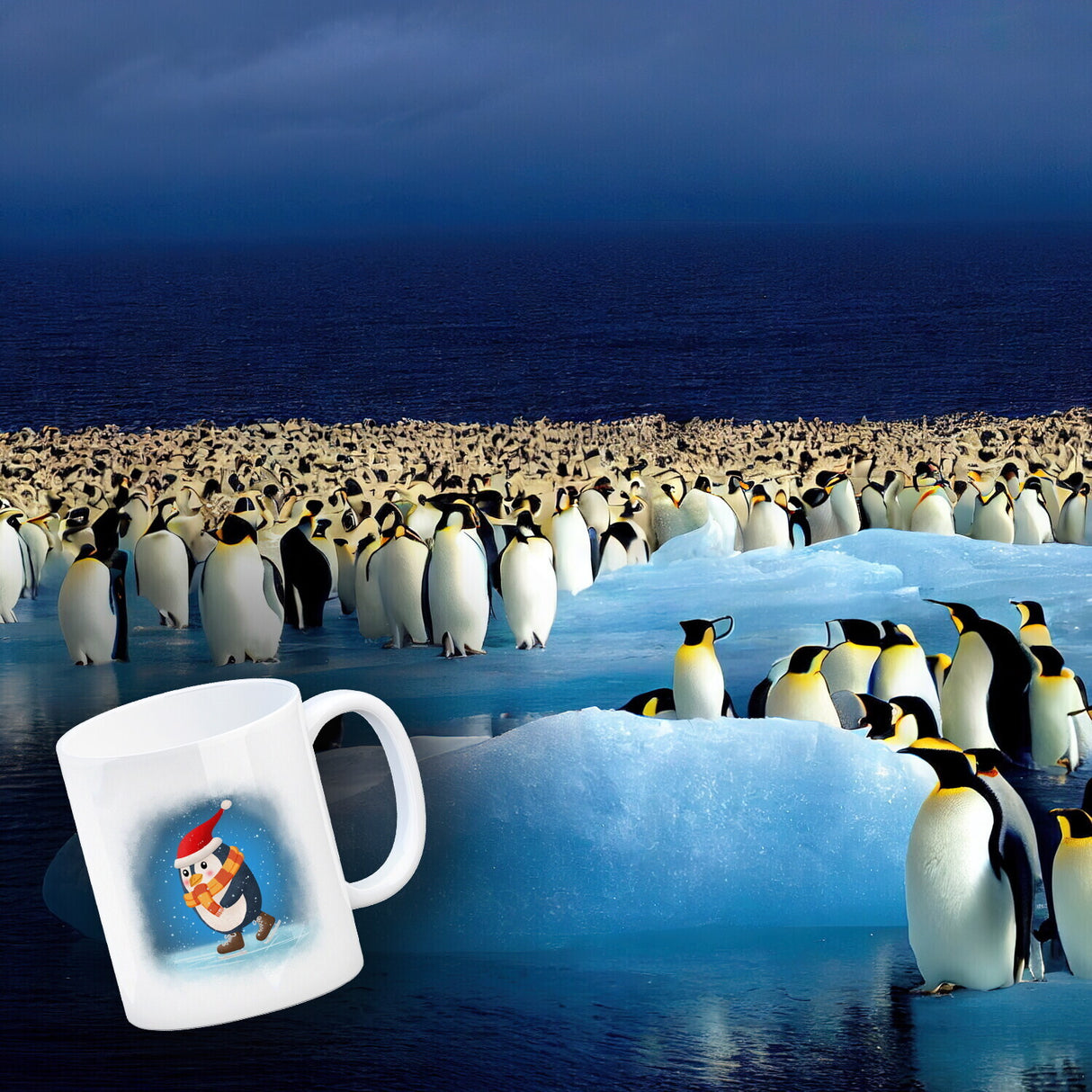 Pinguin mit Weihnachtsmütze und Schlittschuhen Kaffeebecher