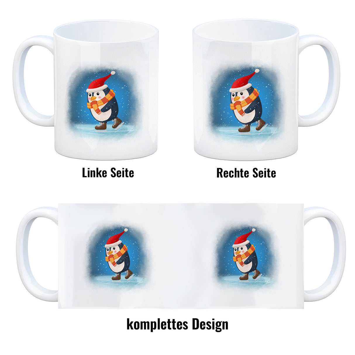 Pinguin mit Weihnachtsmütze und Schlittschuhen Kaffeebecher