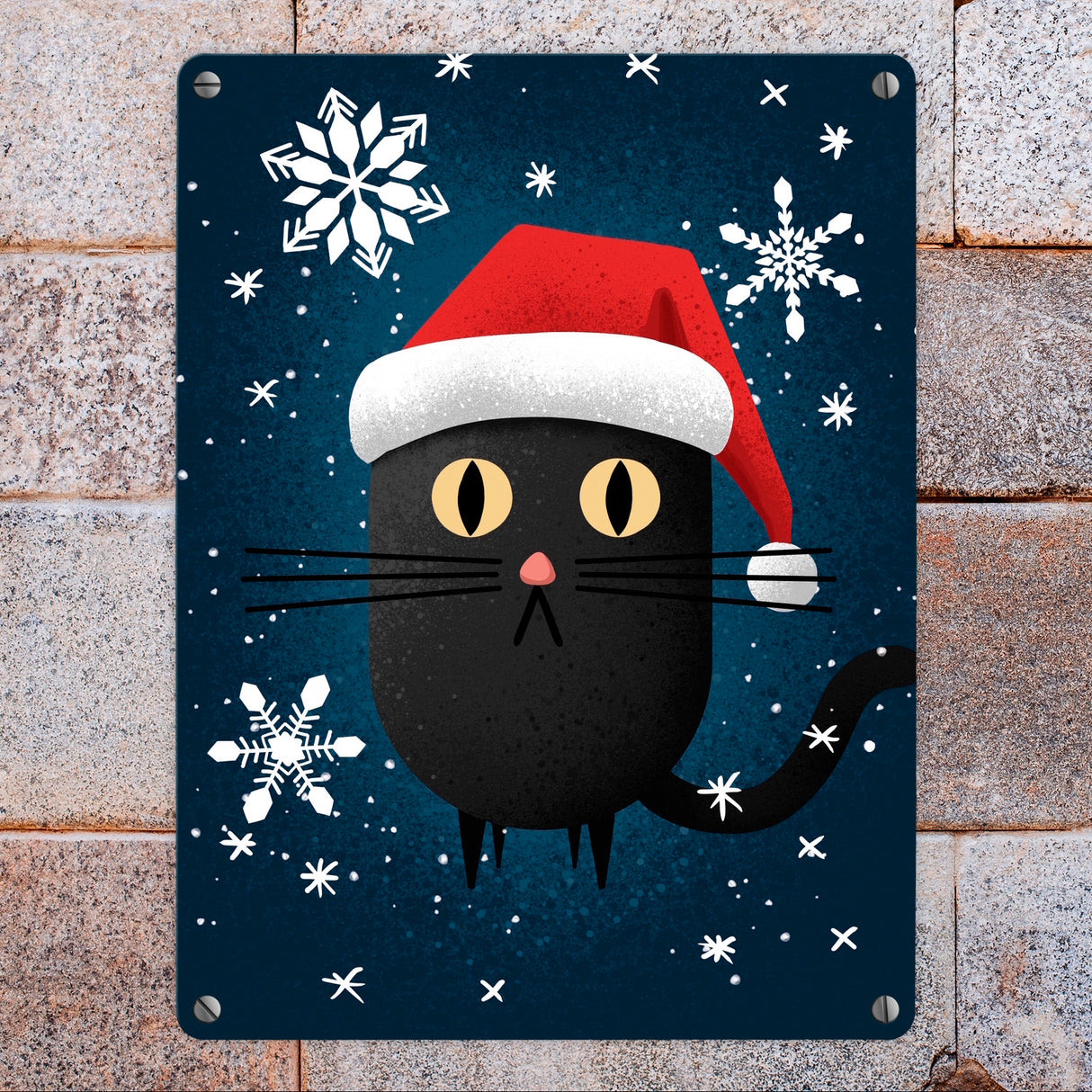 Katze mit Nikolausmütze Metallschild