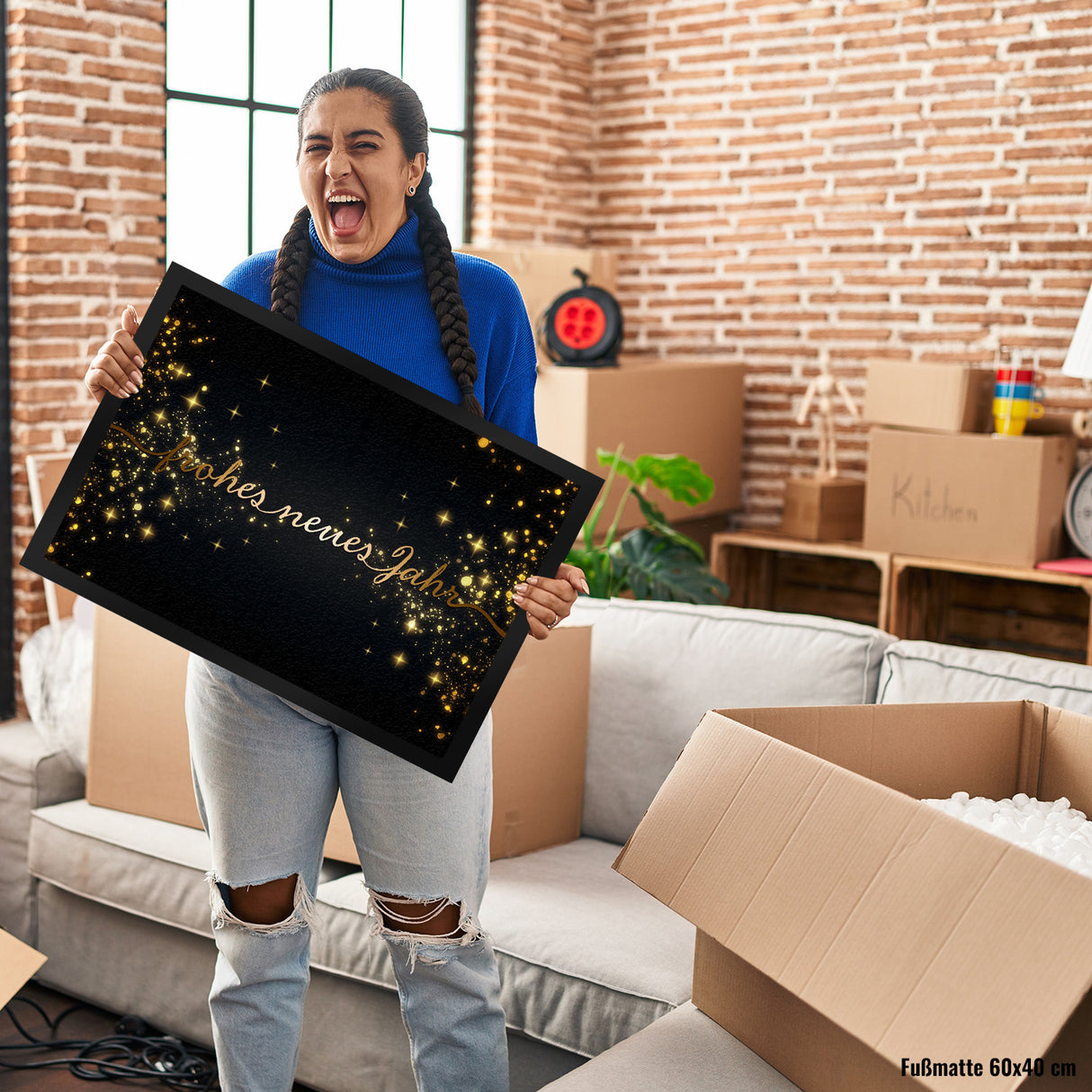 Frohes neues Jahr in gold und schwarz Fußmatte