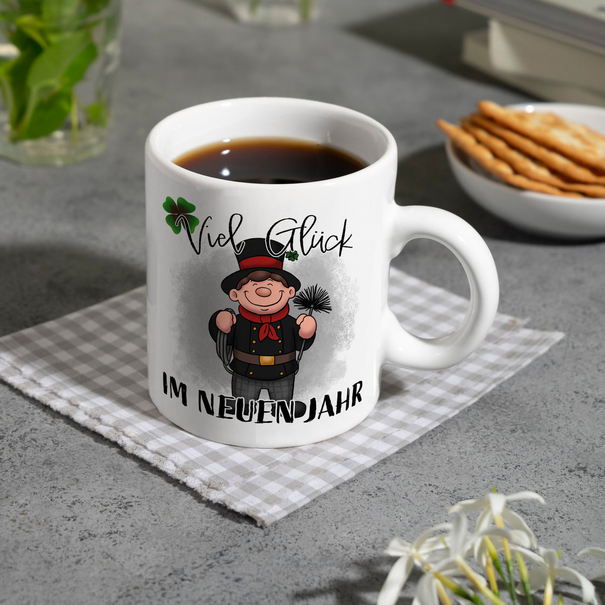 Viel Glück Kaffeebecher mit Schornsteinfeger