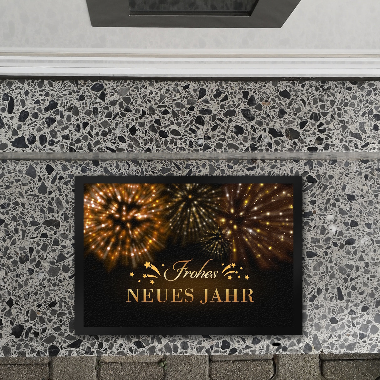 Frohes neues Jahr Fußmatte mit goldenem Feuerwerk