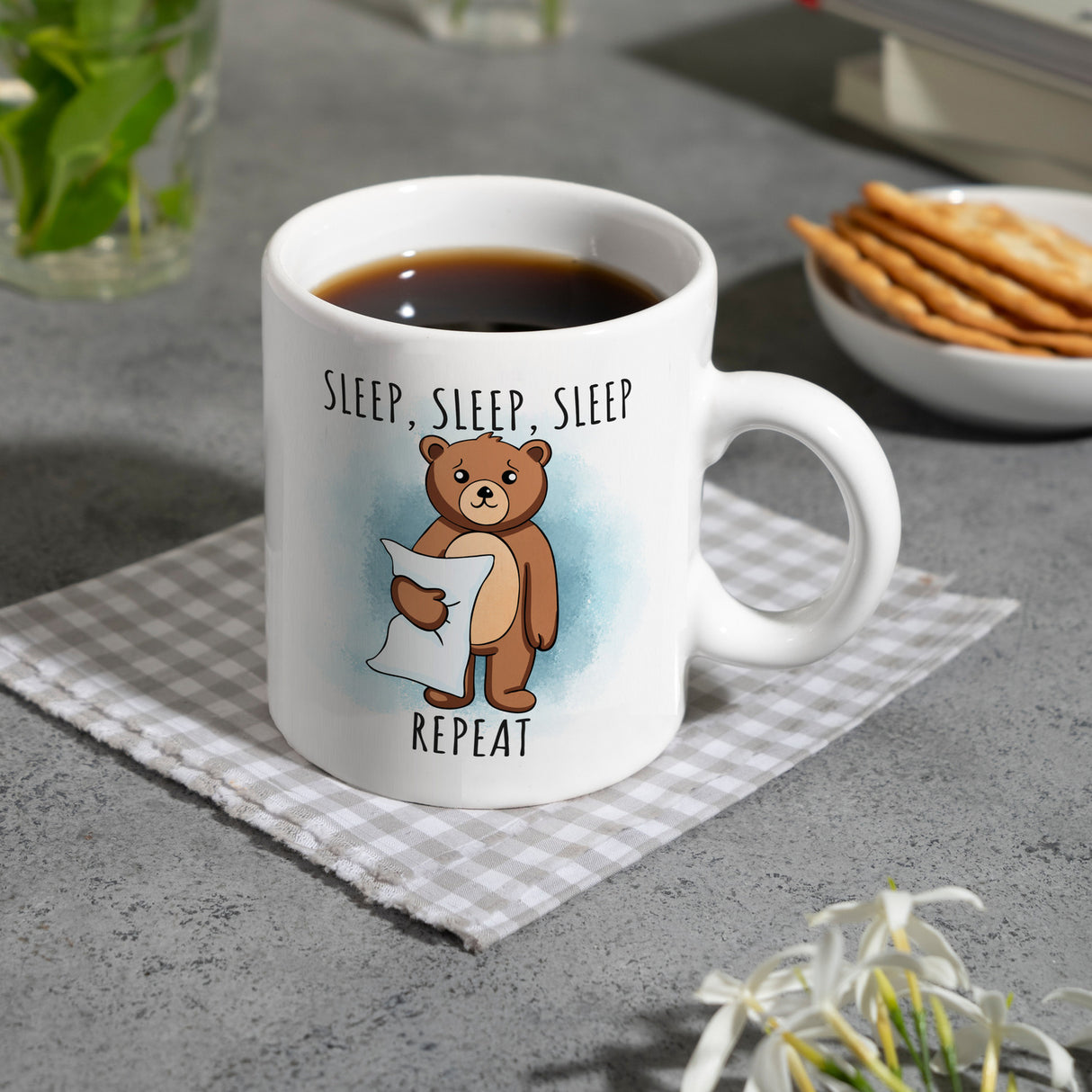 Sleep, Sleep, Sleep, Repeat niedlicher Teddybär Kaffeebecher