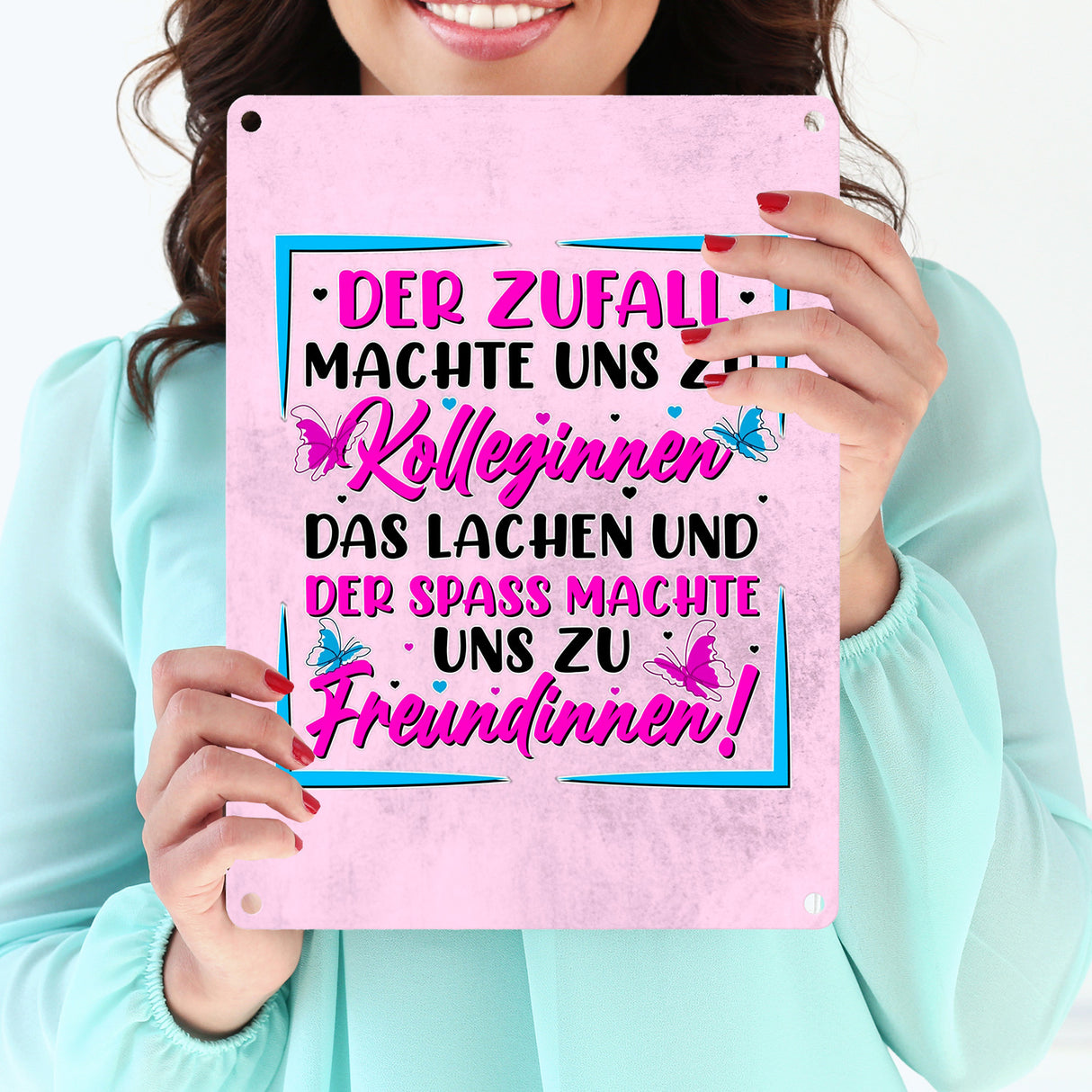 Der Zufall machte uns zu Kolleginnen Metallschild in 15x20 cm mit Spruch zum Thema Freundschaft