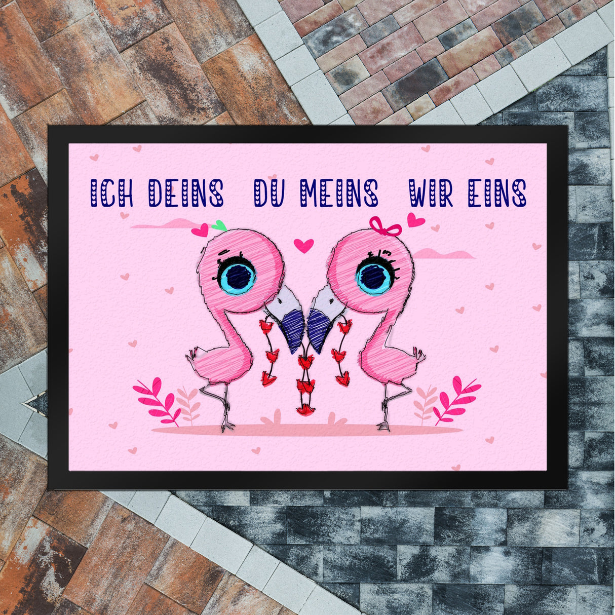 Flamingo Pärchen Fußmatte in 35x50 cm in rosa mit romantischen Spruch