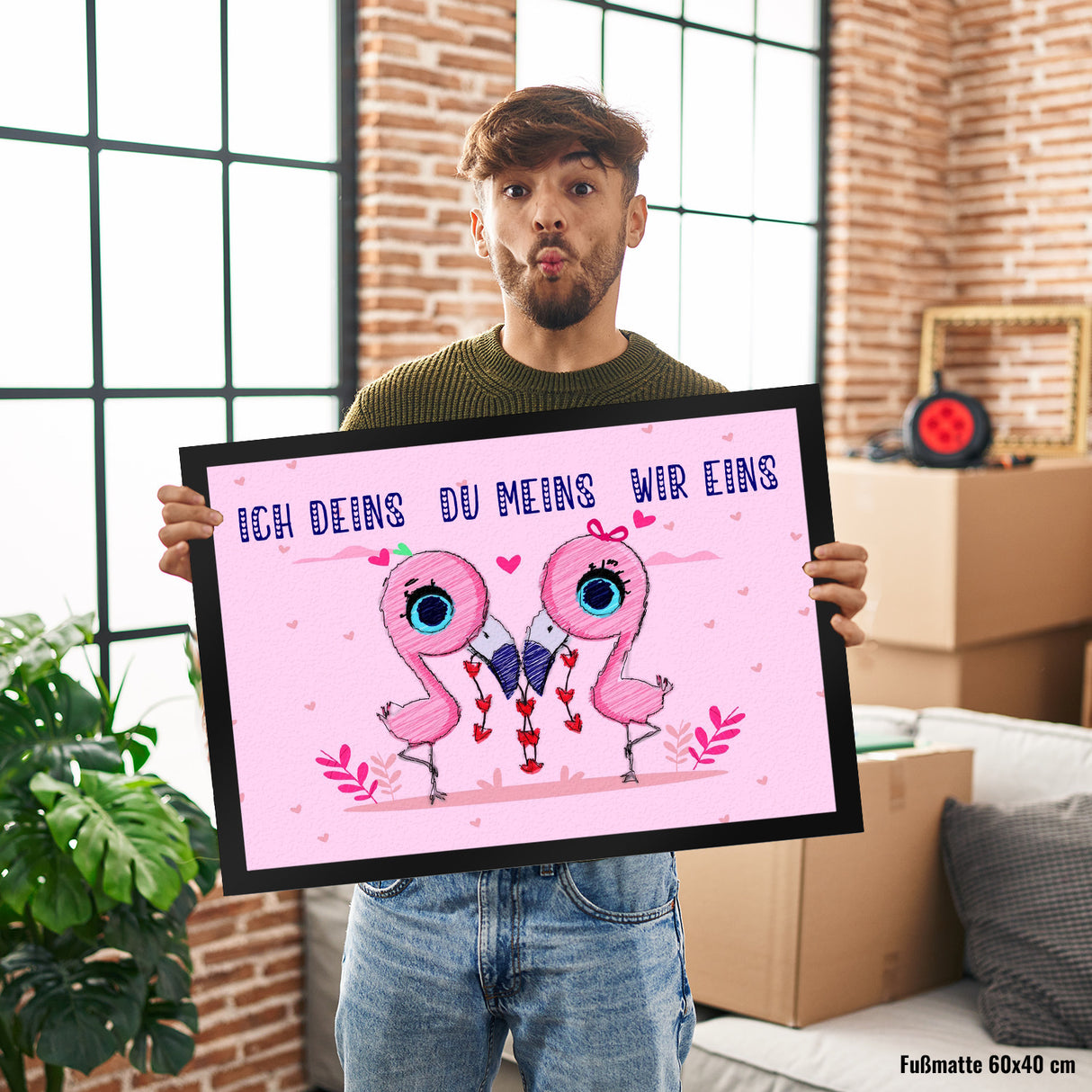 Flamingo Pärchen Fußmatte in 35x50 cm in rosa mit romantischen Spruch