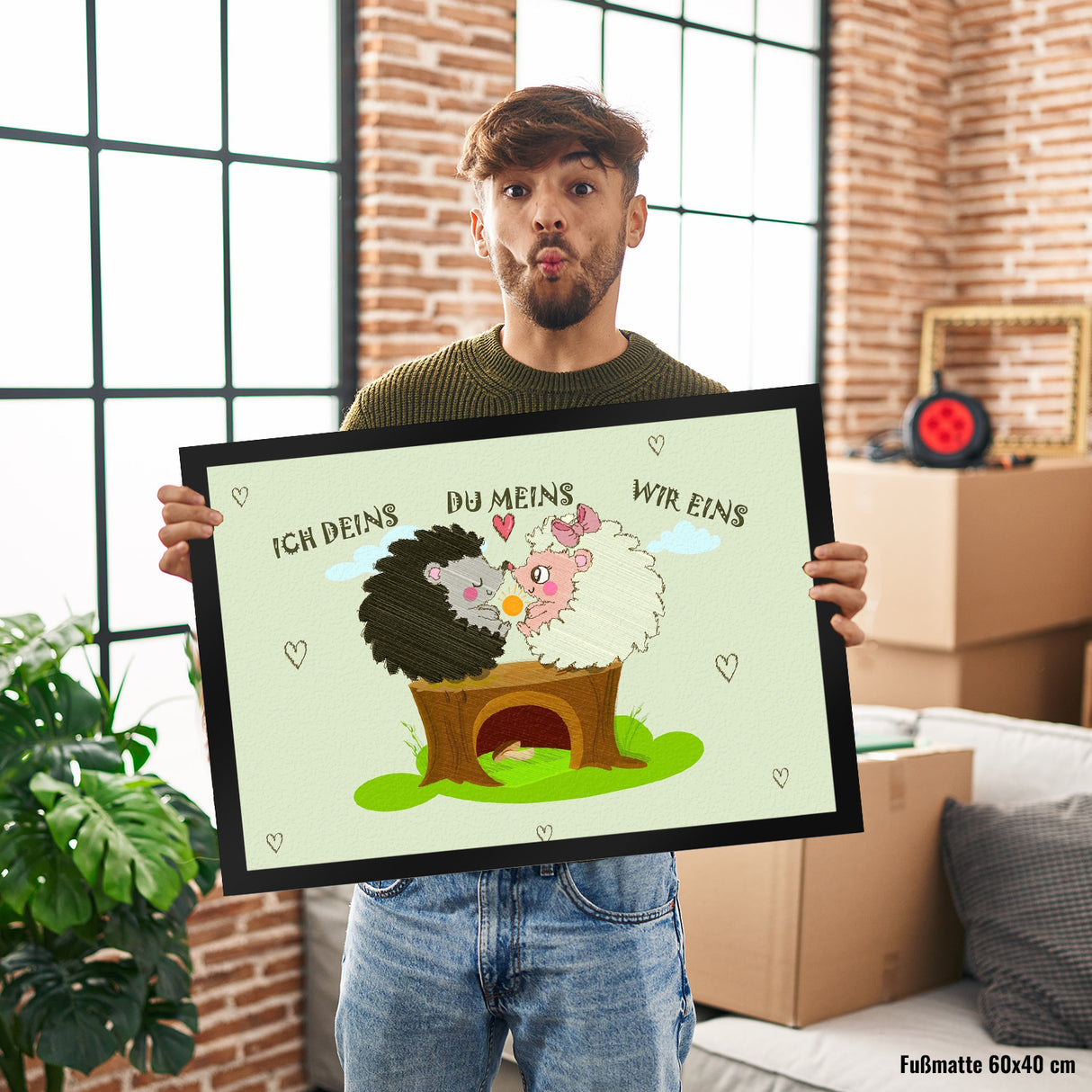 Igel Pärchen Fußmatte in 35x50 cm mit Spruch Ich deins du meins wir eins