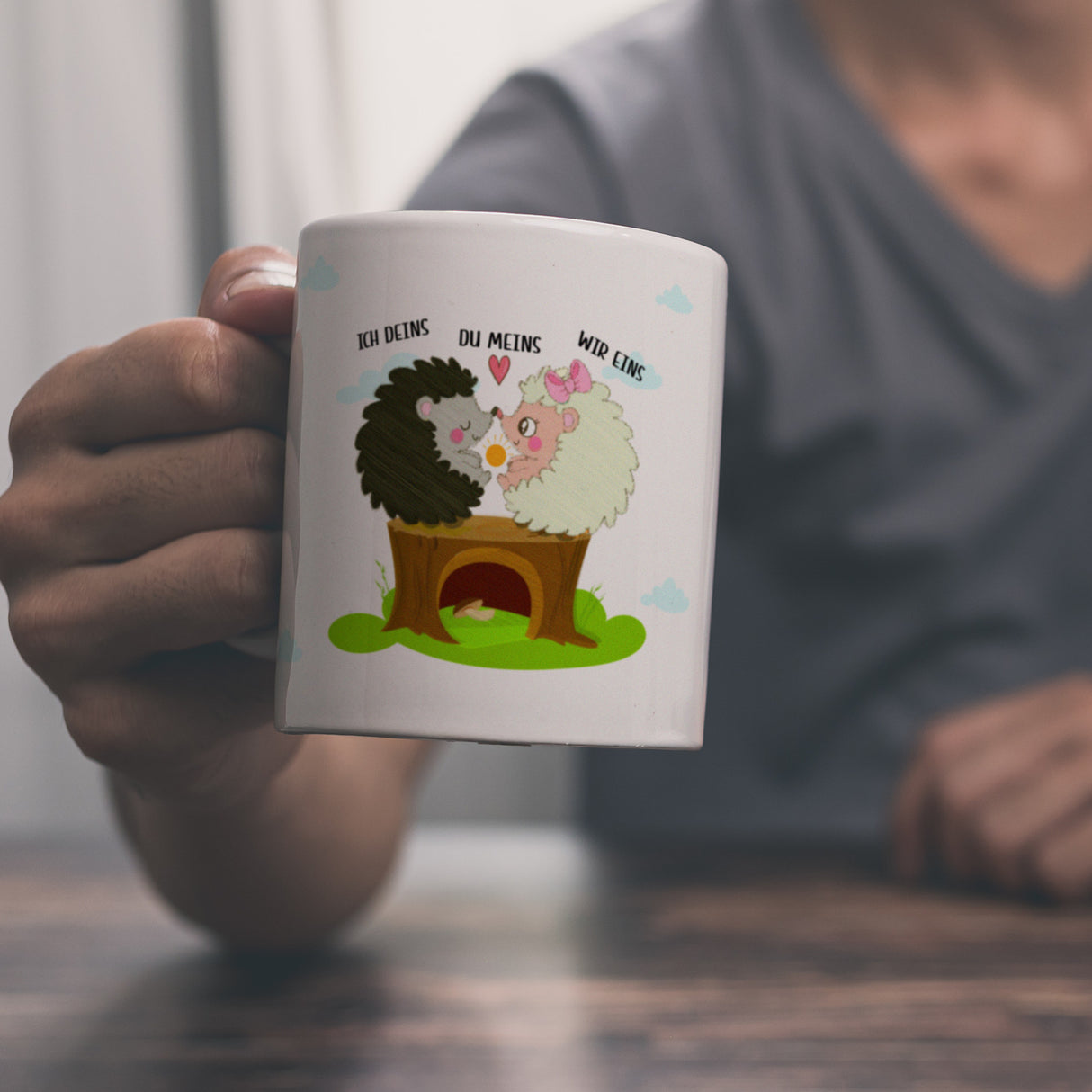 Igel Pärchen Kaffeebecher mit Spruch Ich deins du meins wir eins