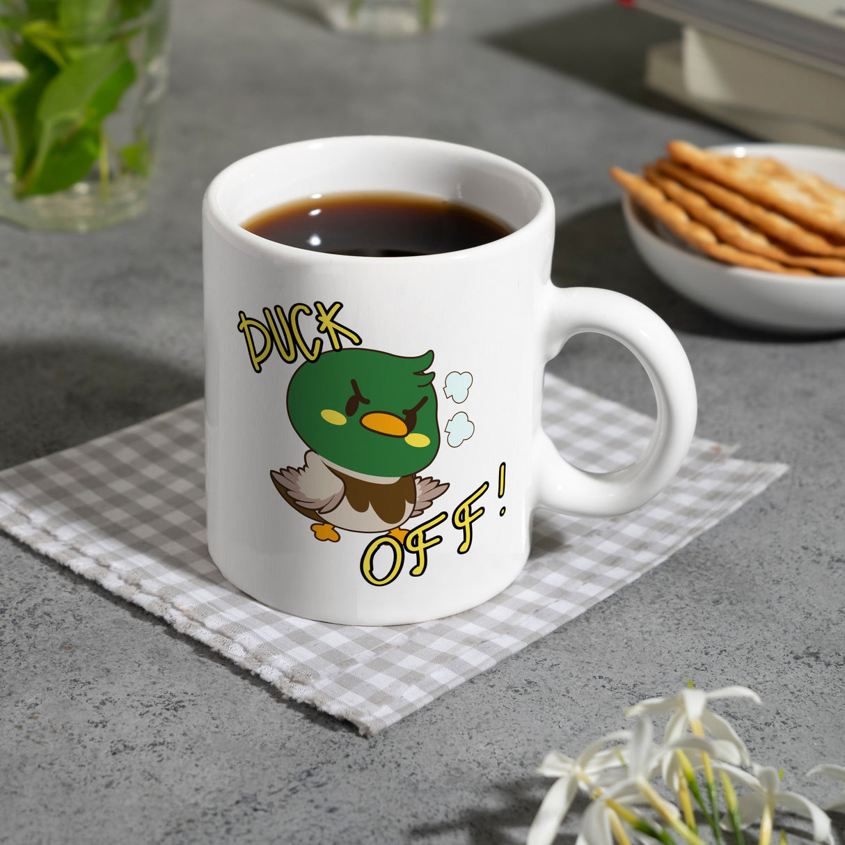 Enten Kaffeebecher mit Spruch DUCK OFF!