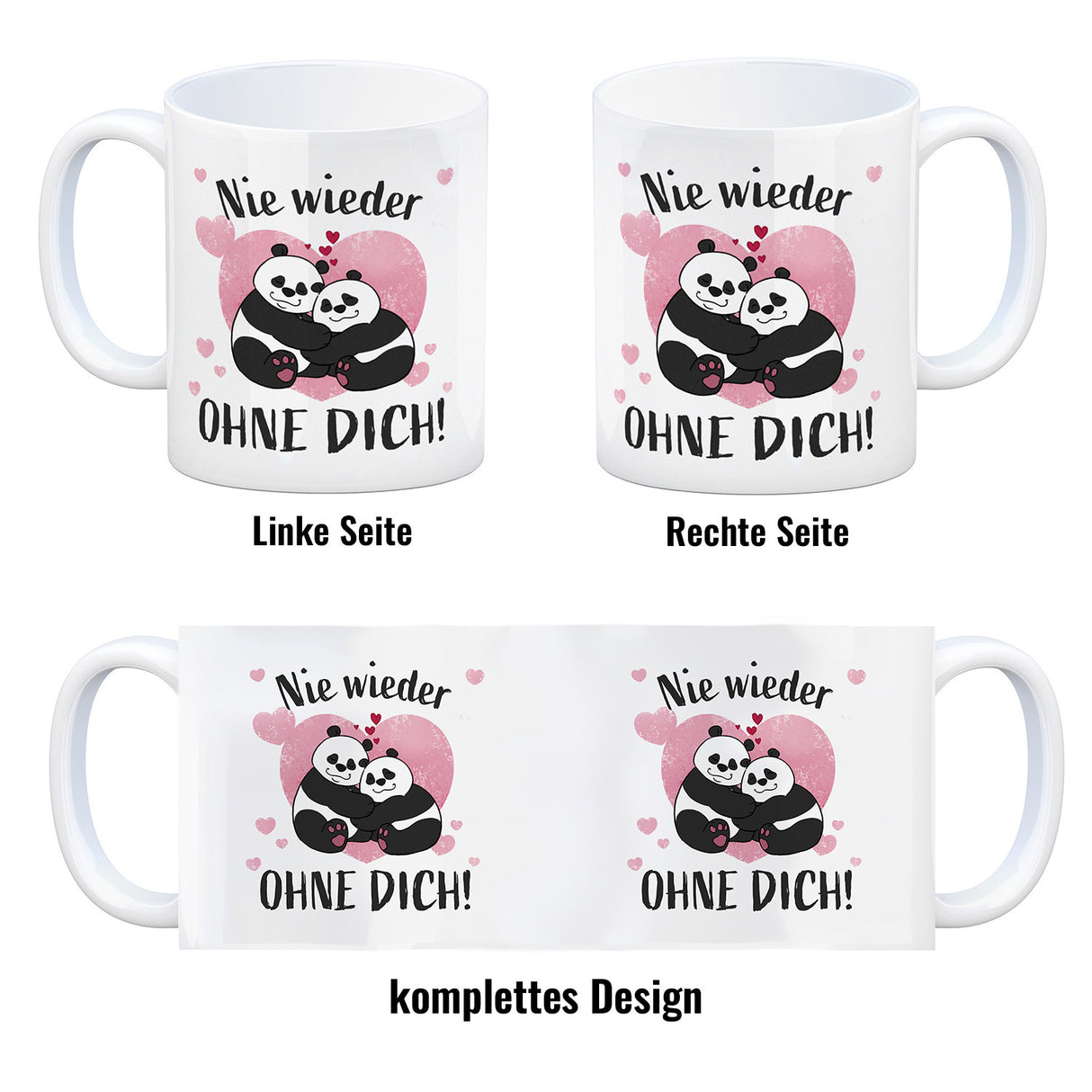 Panda Pärchen Kaffeebecher mit Spruch Nie wieder ohne dich
