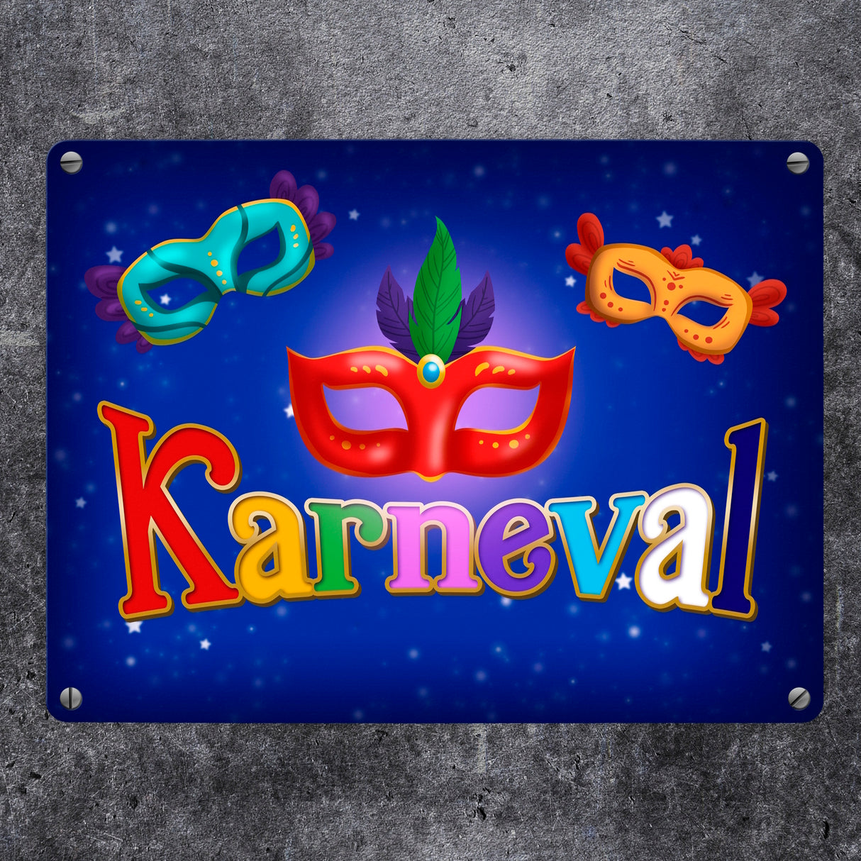 Kölner Karneval Metallschild mit bunten Ballmasken