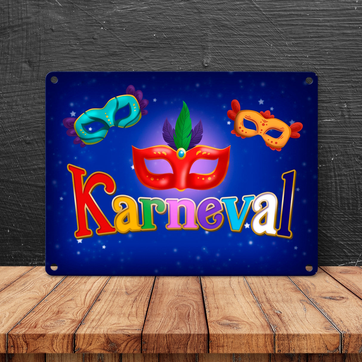 Kölner Karneval Metallschild mit bunten Ballmasken