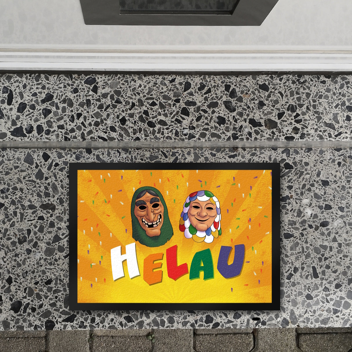 Helau Mainzer Fasching Fußmatte mit Kostümmasken