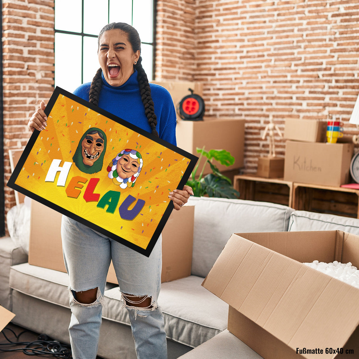 Helau Mainzer Fasching Fußmatte mit Kostümmasken