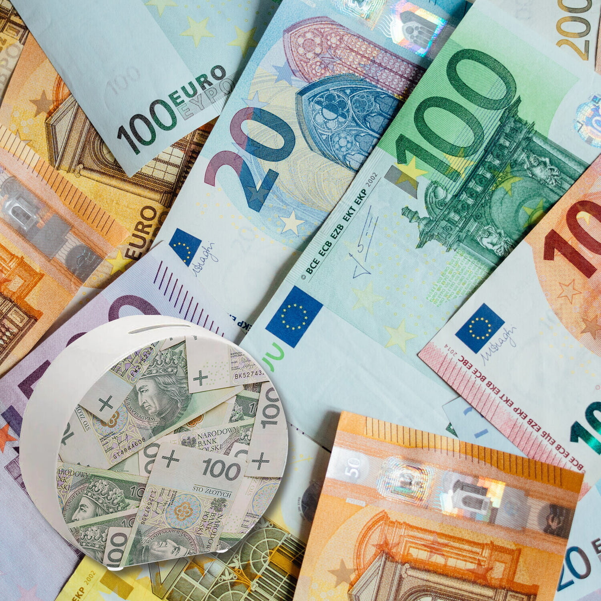 Zloty Spardose für Geldscheine und Münzen