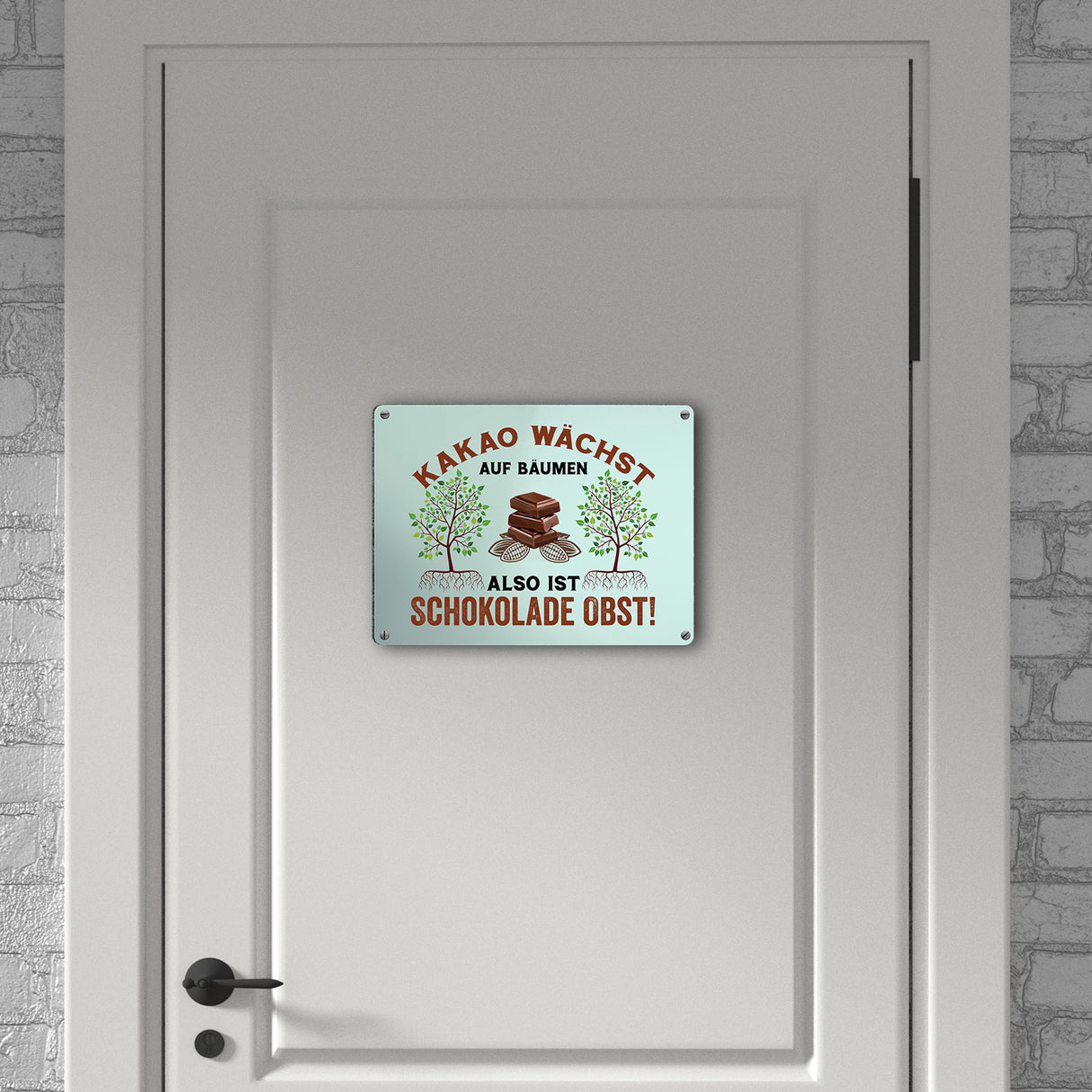 Kakao Metallschild in 15x20 cm mit Spruch Schokolade ist Obst