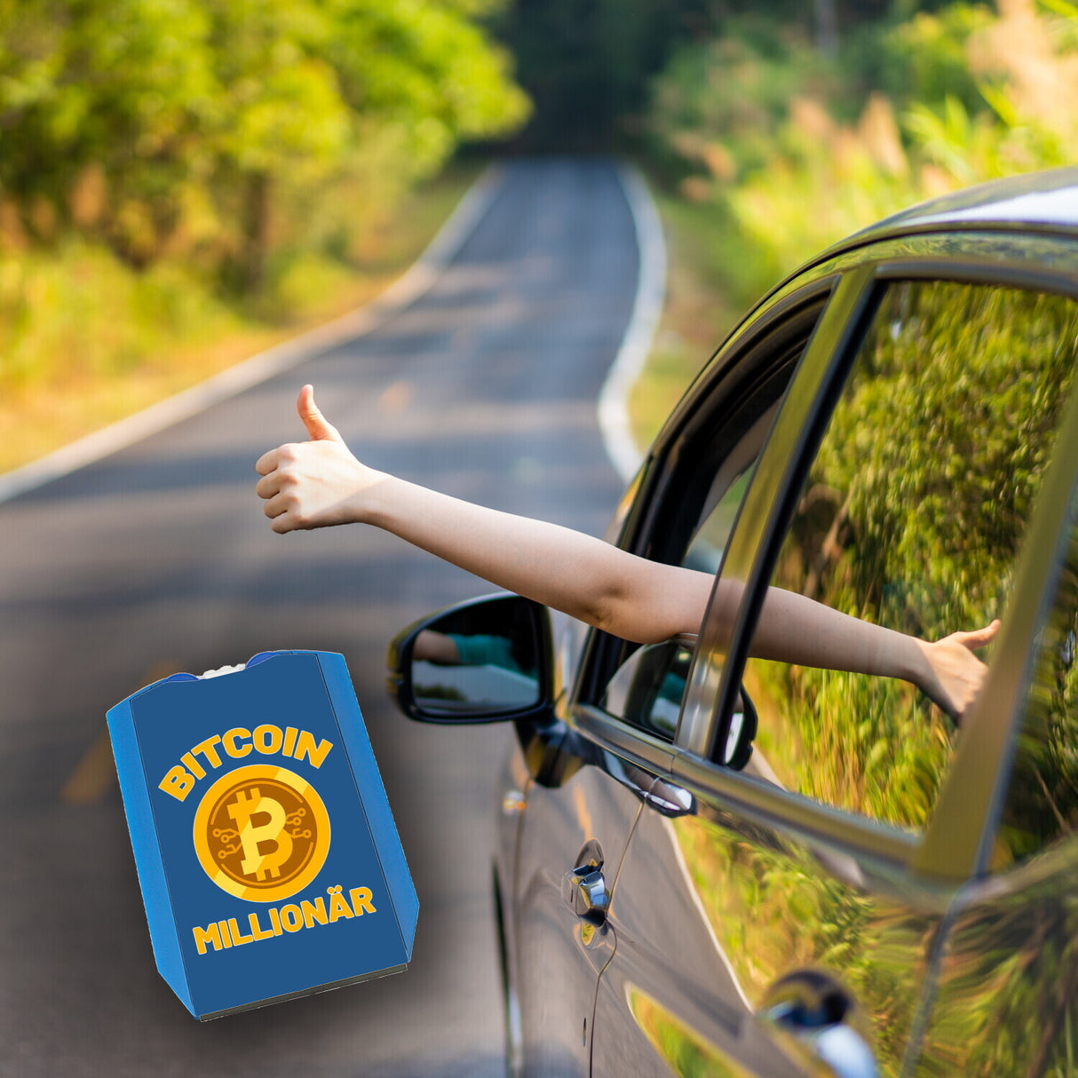 Bitcoin Millionär Parkscheibe mit Kryptowährung