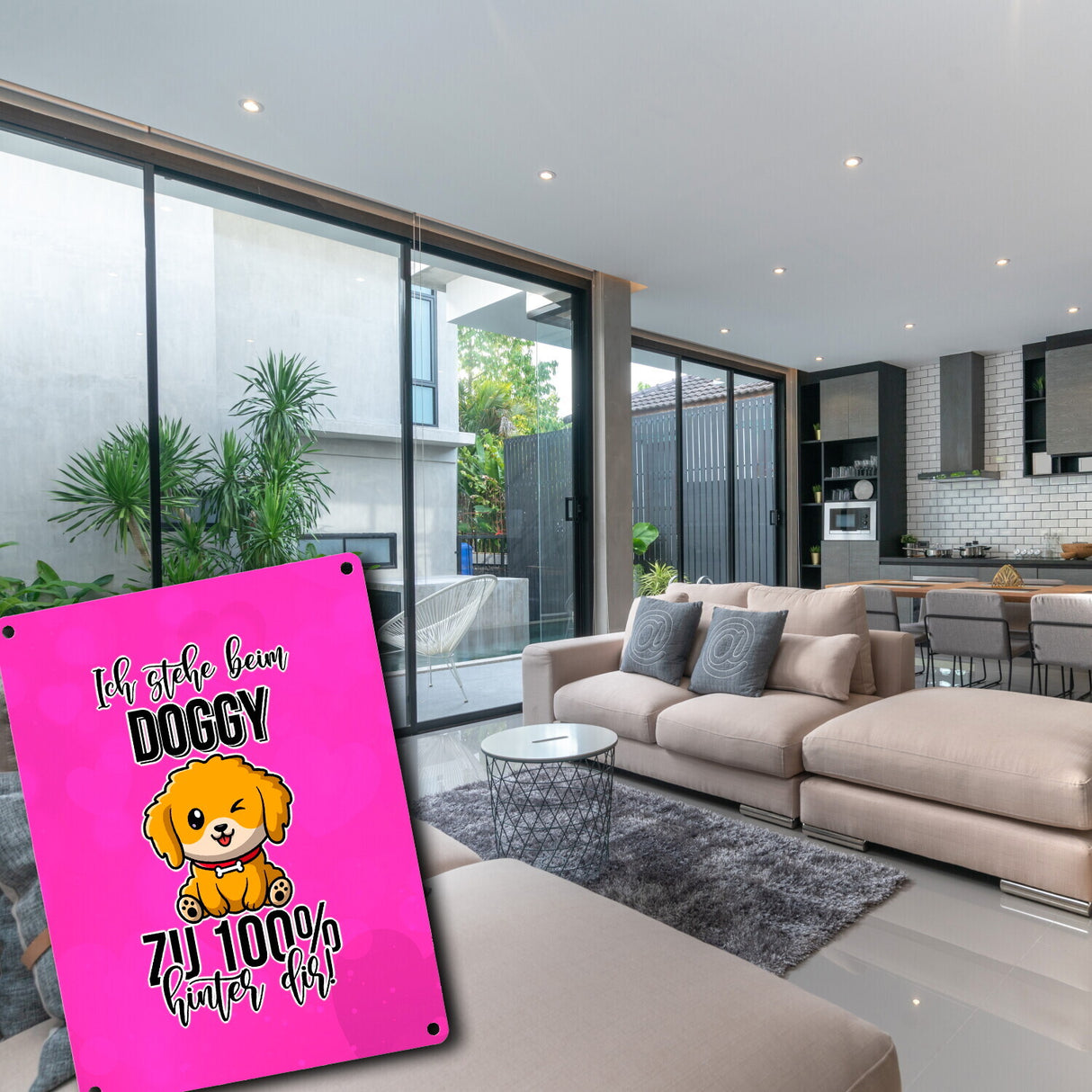 Doggy Style Metallschild in 15x20 cm in Pink Ich stehe beim Doggy zu 100 % hinter dir