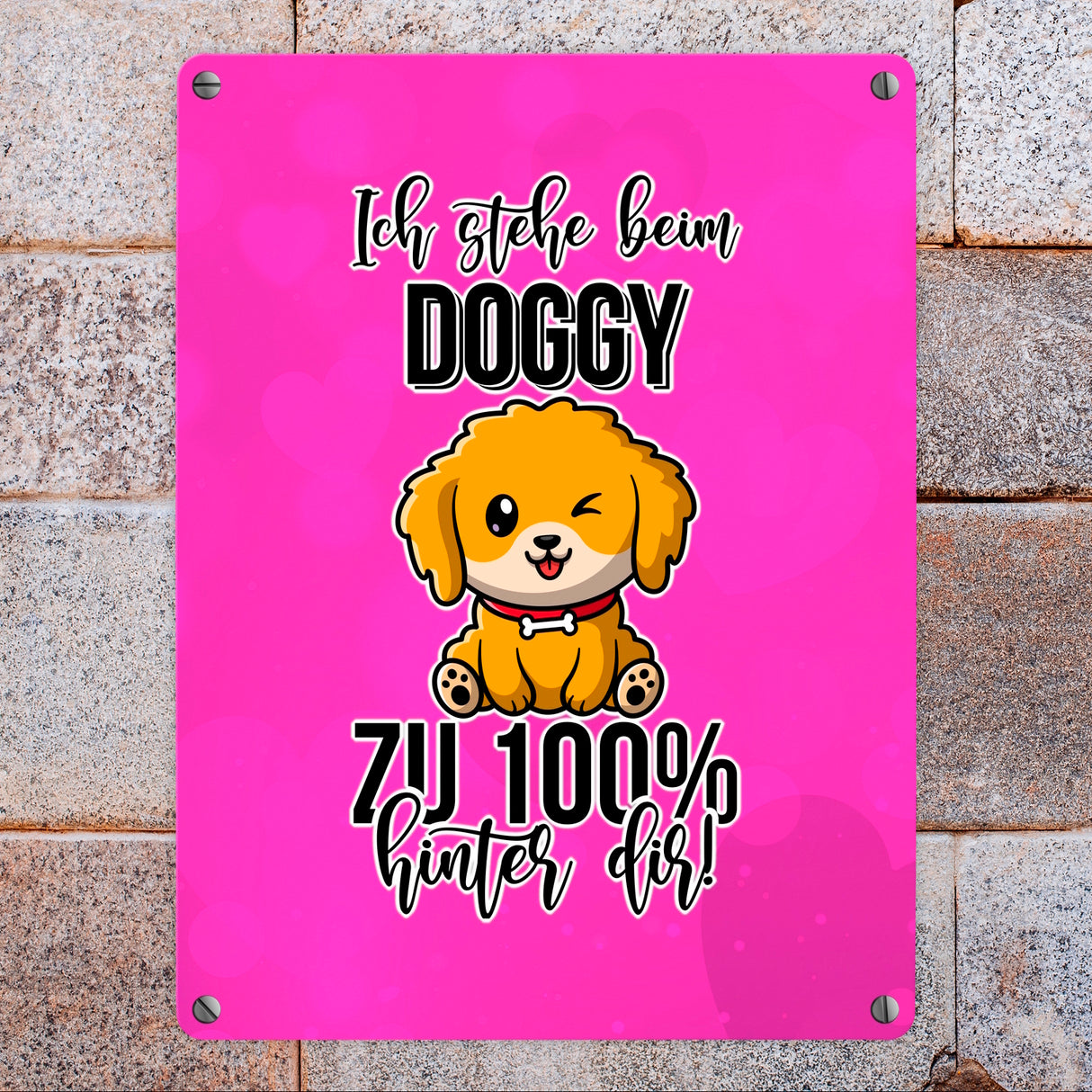 Doggy Style Metallschild in 15x20 cm in Pink Ich stehe beim Doggy zu 100 % hinter dir
