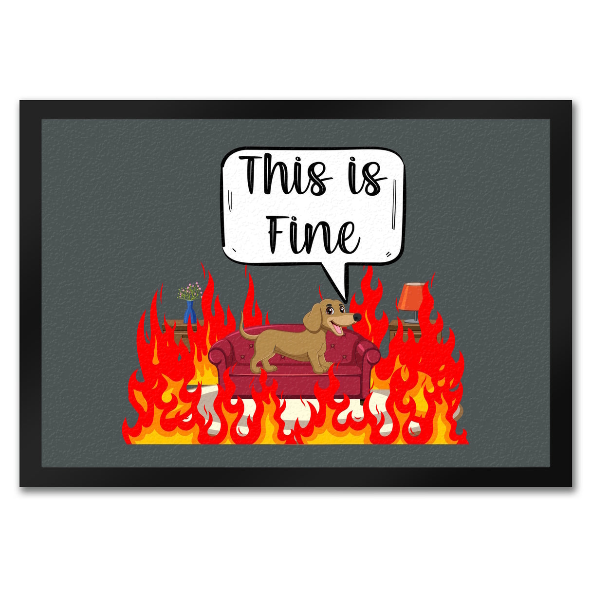 This is fine Fußmatte in 35x50 cm Dackel in brennendem Wohnzimmer