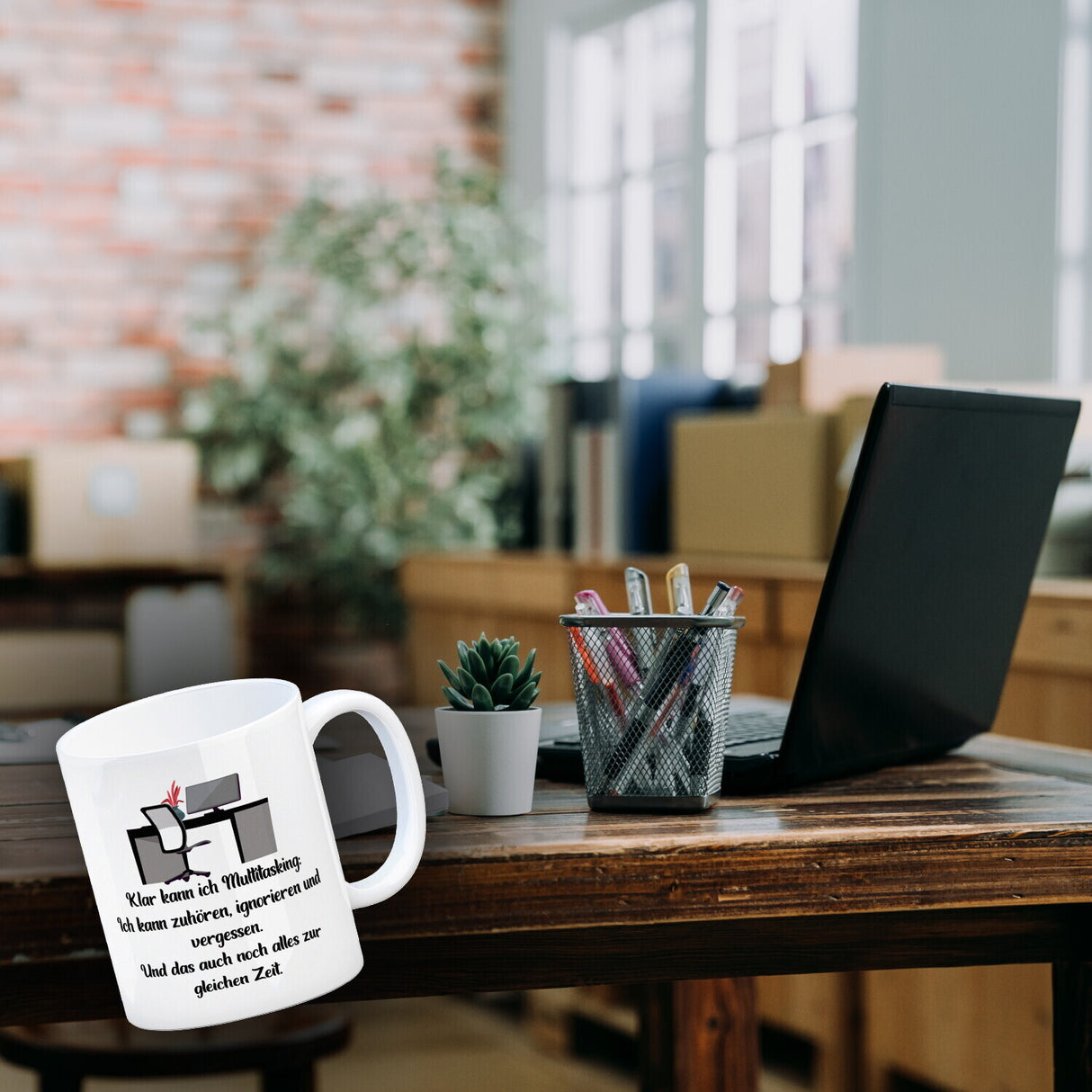 Multitasking Ironie Kaffeebecher mit Spruch für das Büro
