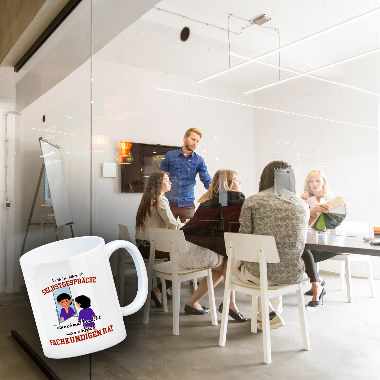 Spiegelbild und Selbstgespräche Kaffeebecher mit Spruch fürs Büro