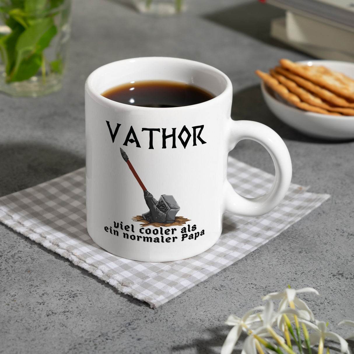 VATHOR Superheld Kaffeebecher mit Hammer und Spruch