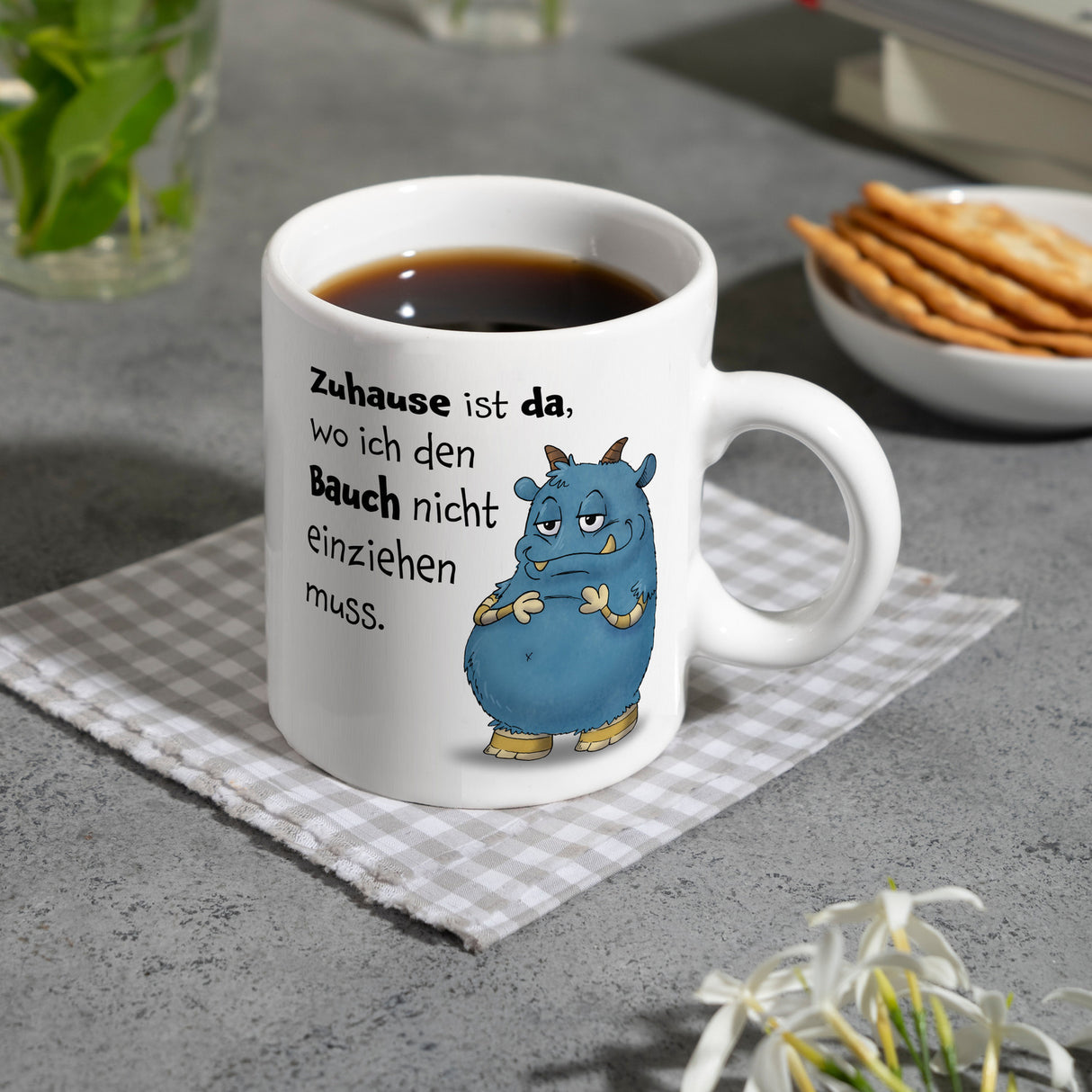 Freches Monster Kaffeebecher mit lustigem Spruch
