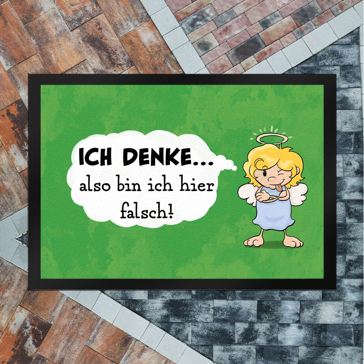Engel Fußmatte in 35x50 cm mit Spruch - Mit Denken bin ich hier falsch